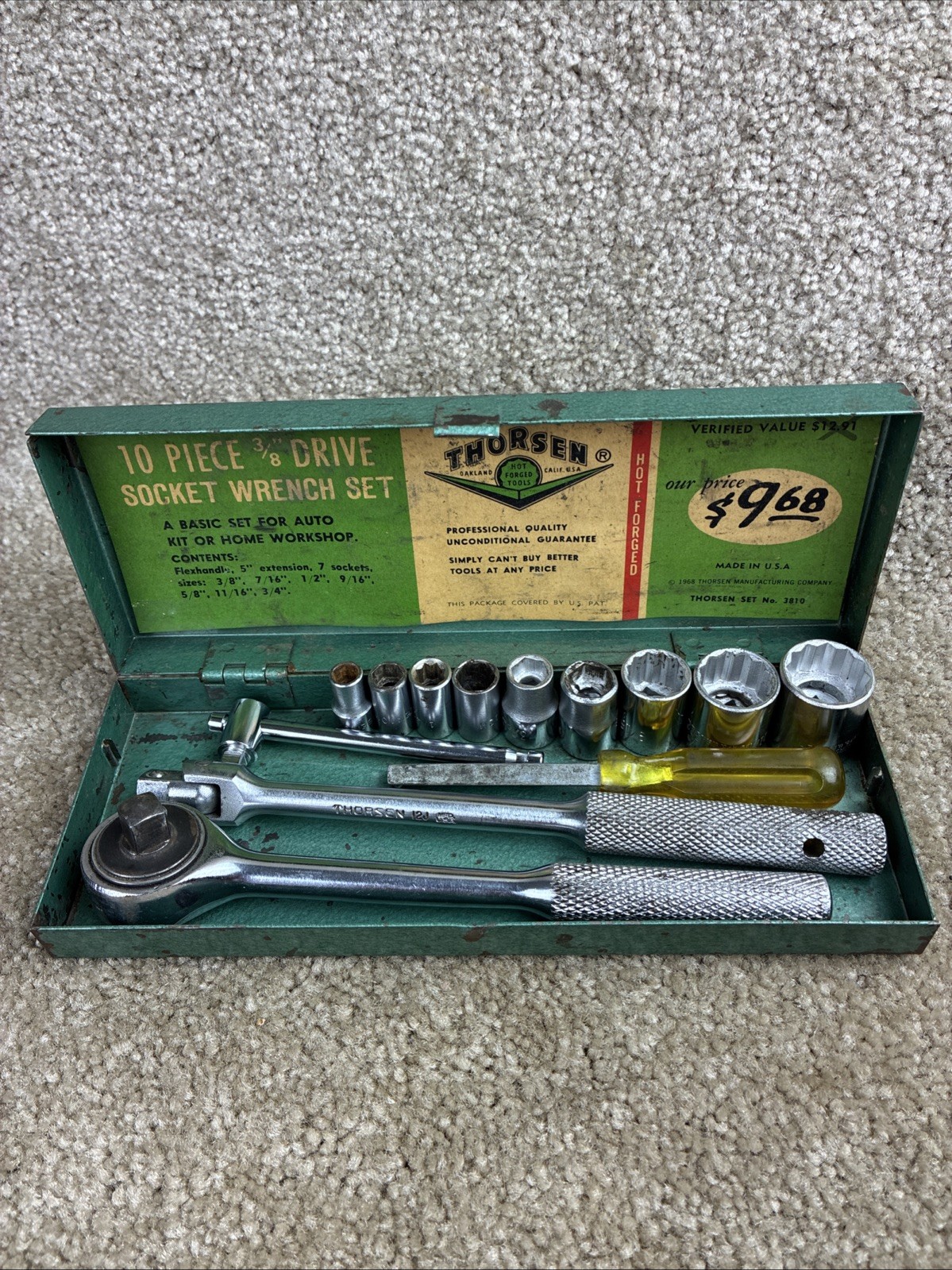 Thorsen #3810 3/8 Ratchet/Socket Set SAE 1968 Vintage