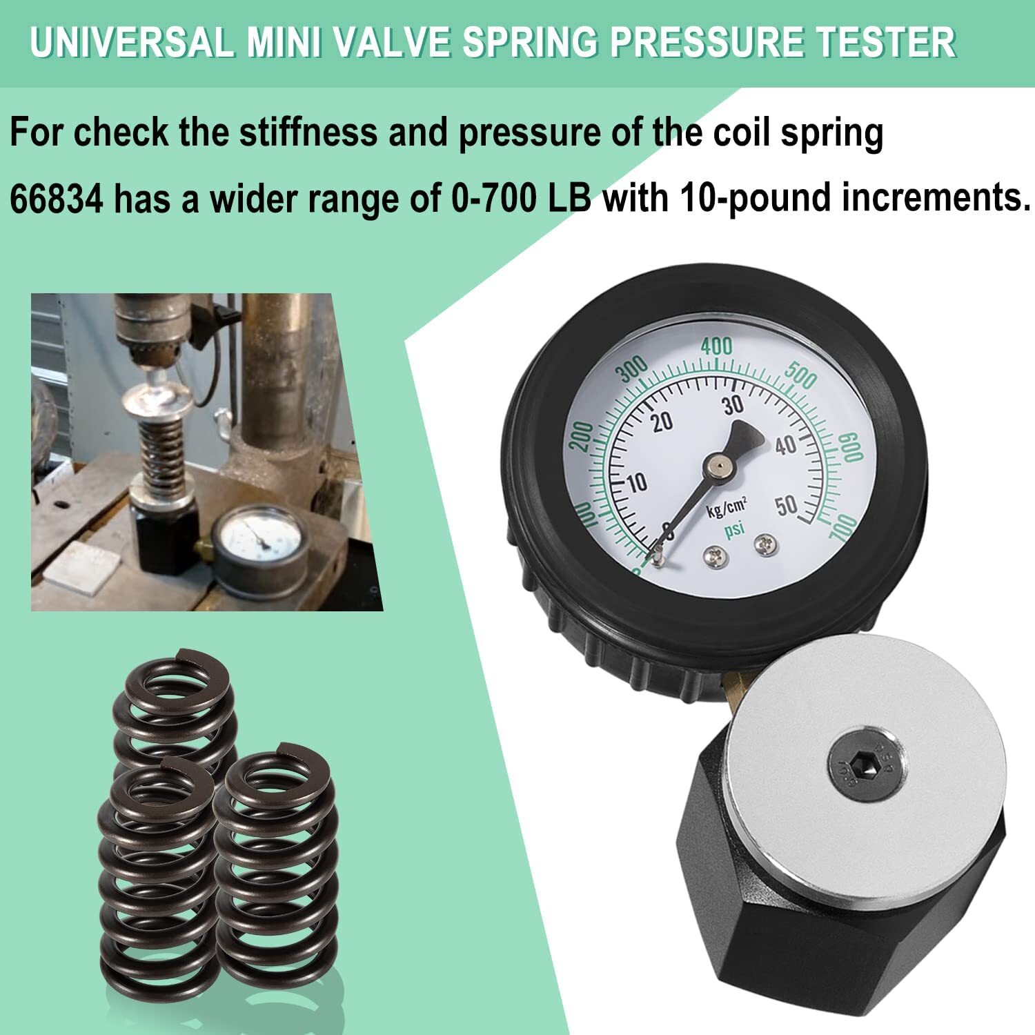 66834 Universal Mini Valve Spring Tester 0-700lbs 0-50 KG/CM2