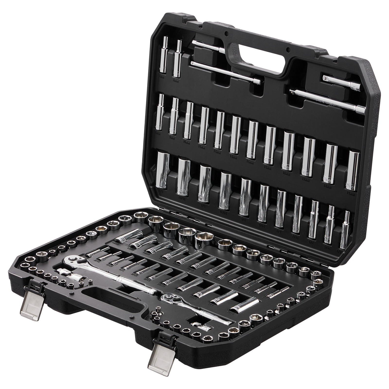 VEVOR 106 Pcs Socket Set 1/4in 3/8in Drive Socket and Ratchet Set 6-Point Tool