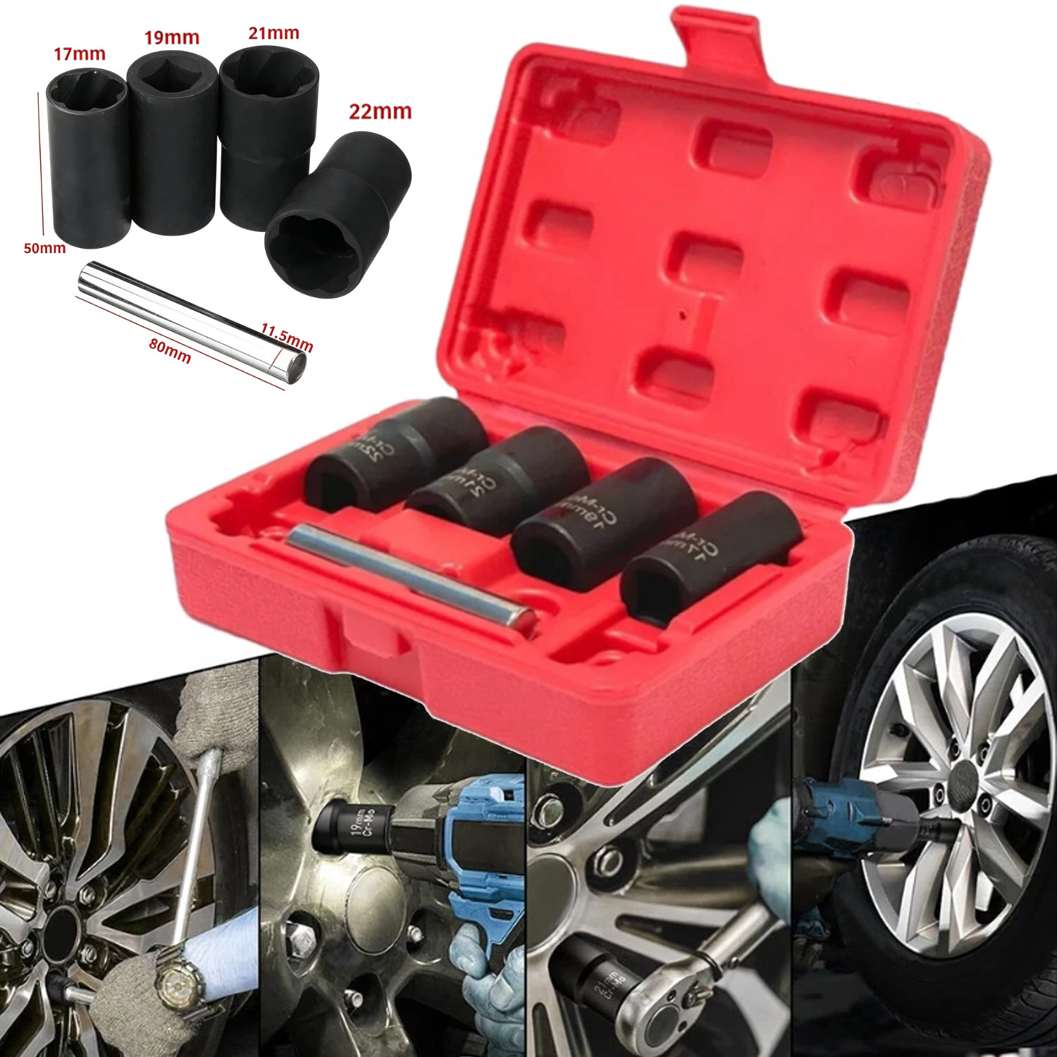 5Pcs Twist Socket 1/2” Drive For Wheel Lug Nut Damaged Removal and Extractor