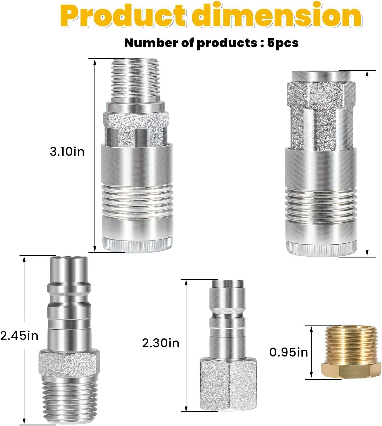 5 piece 1/2-Inch NPT G Style Coupler Plug and Air hose Reducer Bushing Kit S-224