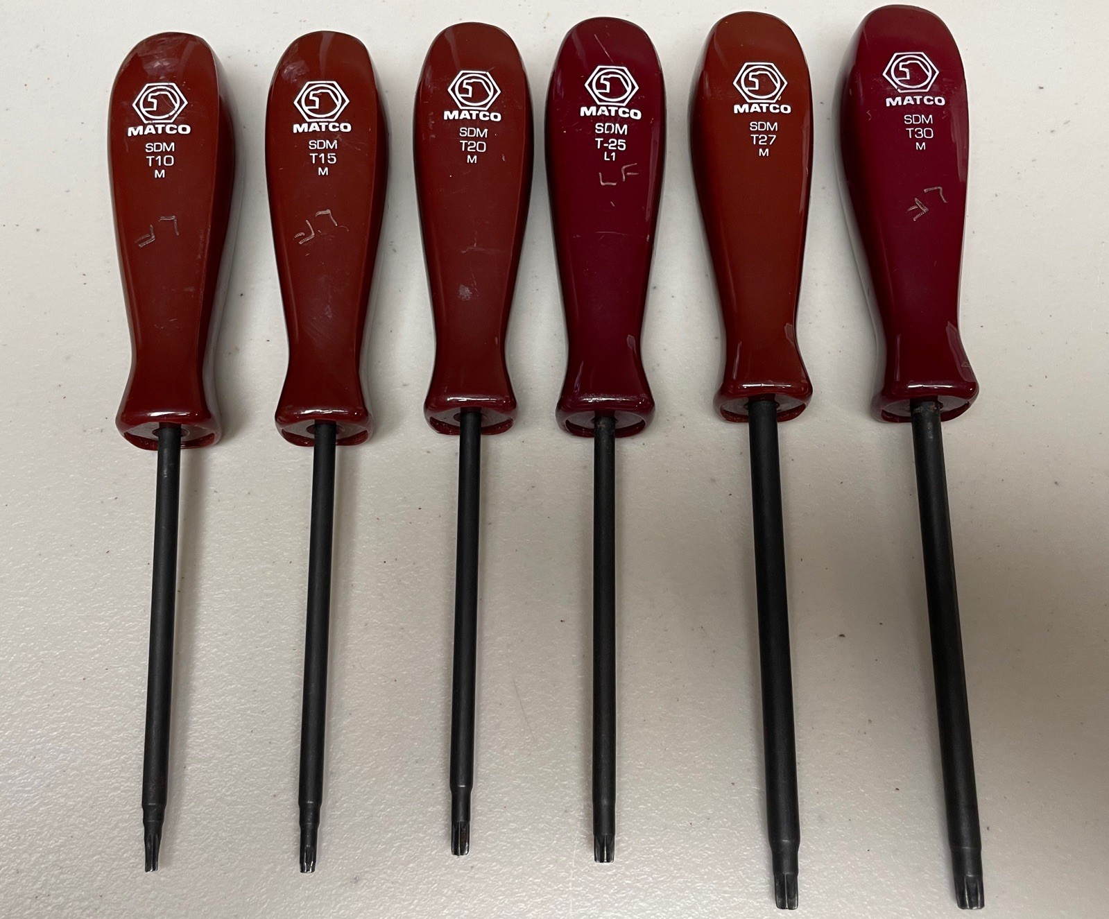 Matco Tools SDM Torx Driver set T10 T15 T20 T25 T27 T30 Lot of 6 – Hard Handles