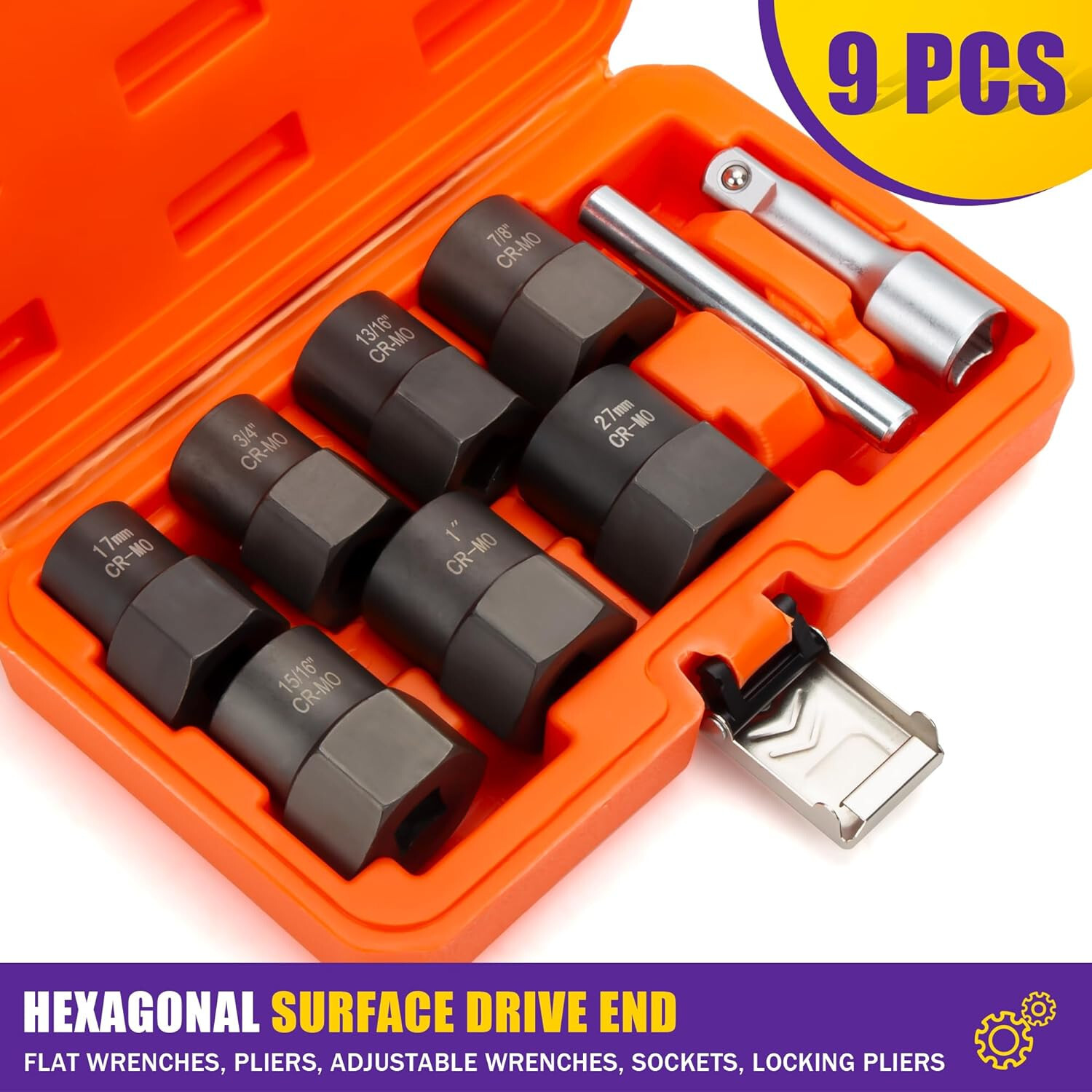 9PCS Bolt Extractor Kit Heavy Duty, 1/2″ Drive Impact Lug Nut Remover Tool