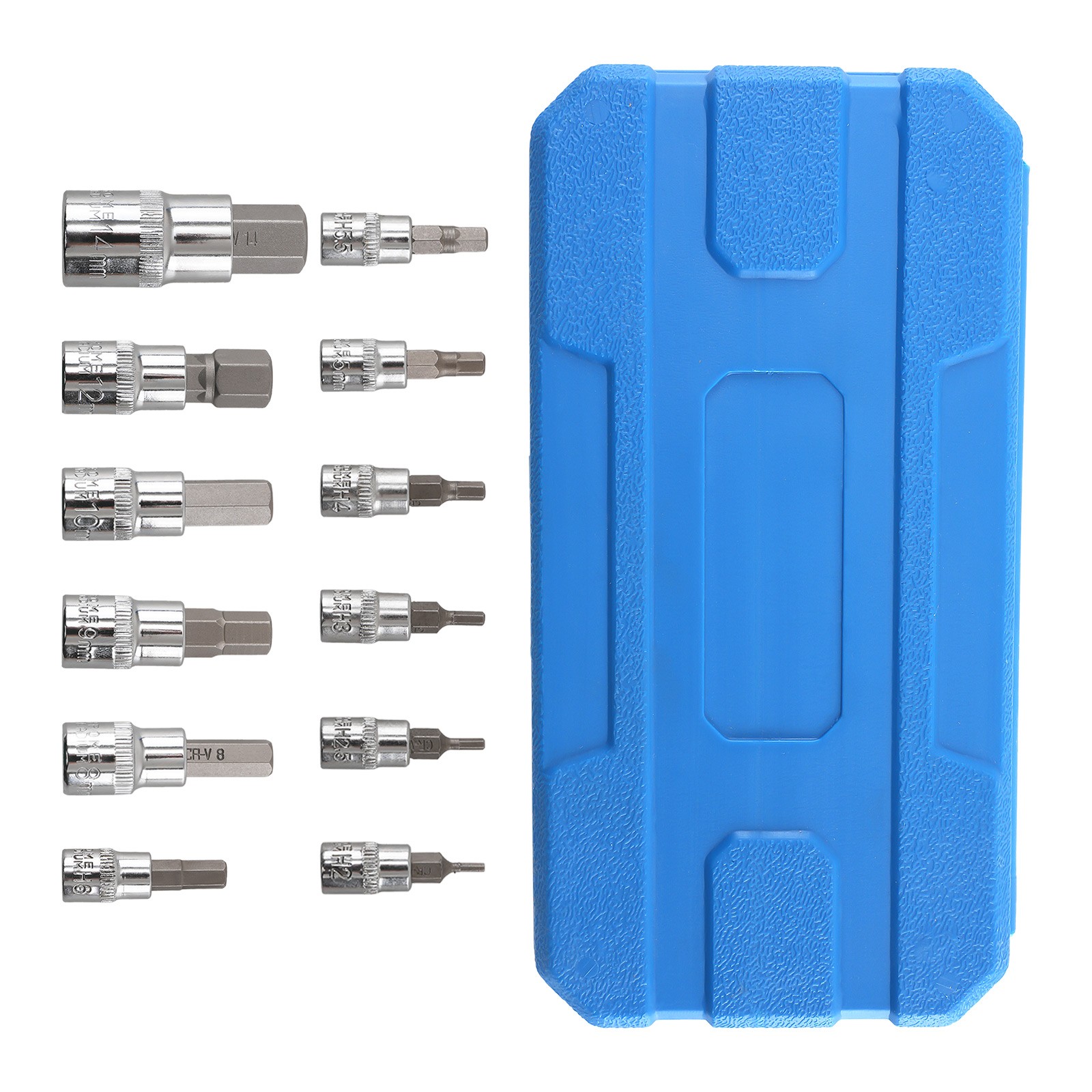13 Pc Metric Hex Bit Socket Set 1/4 3/8 1/2 Drive CRV Steel 2-14mm Case