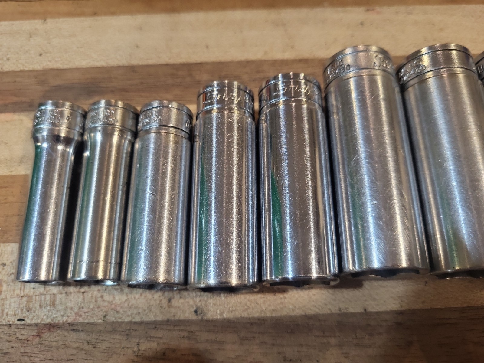 Snap-On 9 Pc. 3/8″ Dr. 6 Pt. SAE Deep Socket Set 209SFS 3/8″-7/8″ GUC 🔥 🇺🇸