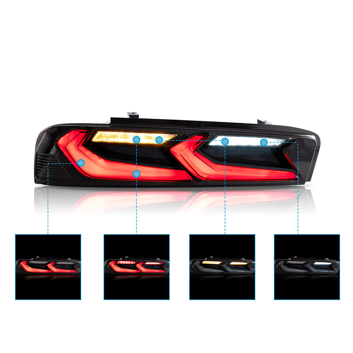 VLAND FULL LED Tail Lights For Chevy Camaro 2016-2018 DRL FULL Smoked Rear Light