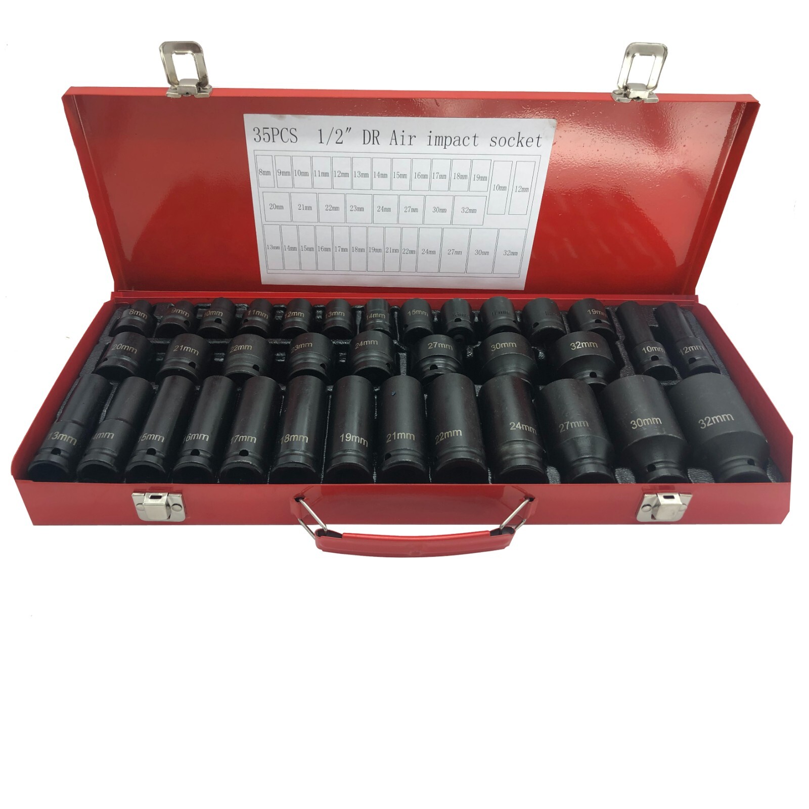 35pcs 1/2″ Deep Impact Socket Set Drive 8-32mm Metric Garage SAE W/ Case US