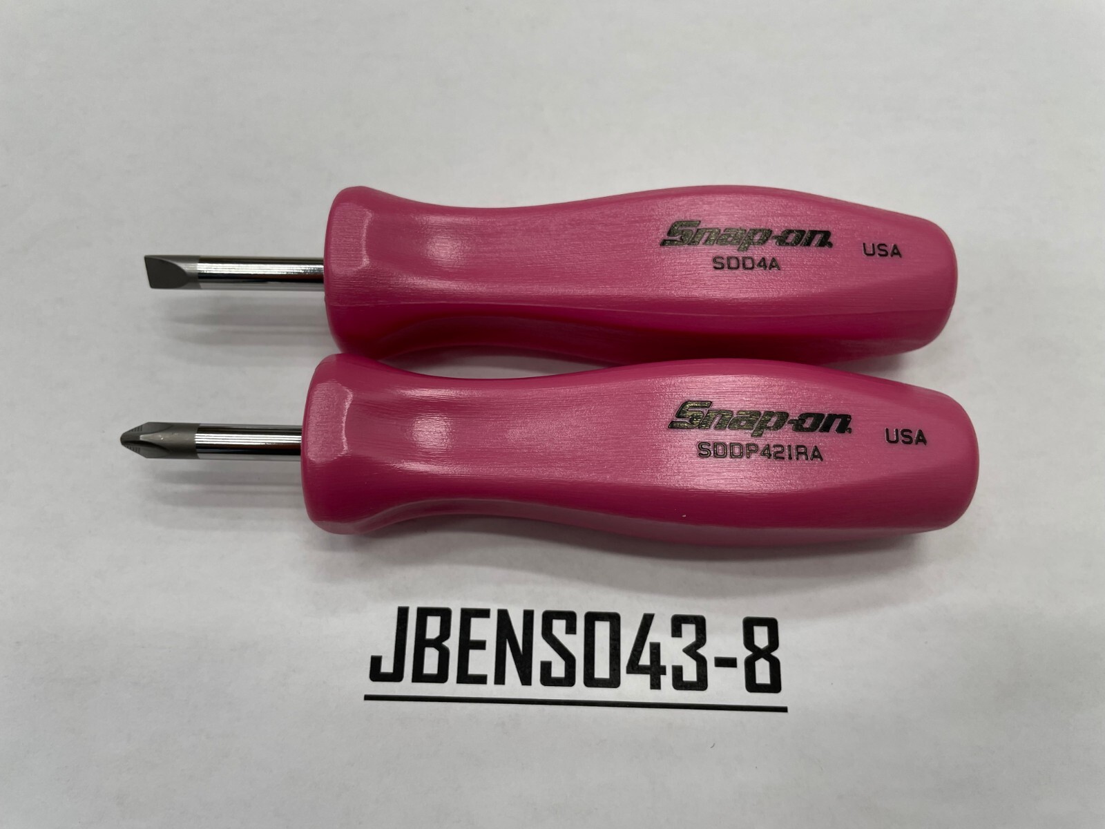 Snap-on Tools RARE PEARL PINK 2pc Hard Standard Handle Stubby Screwdriver Set