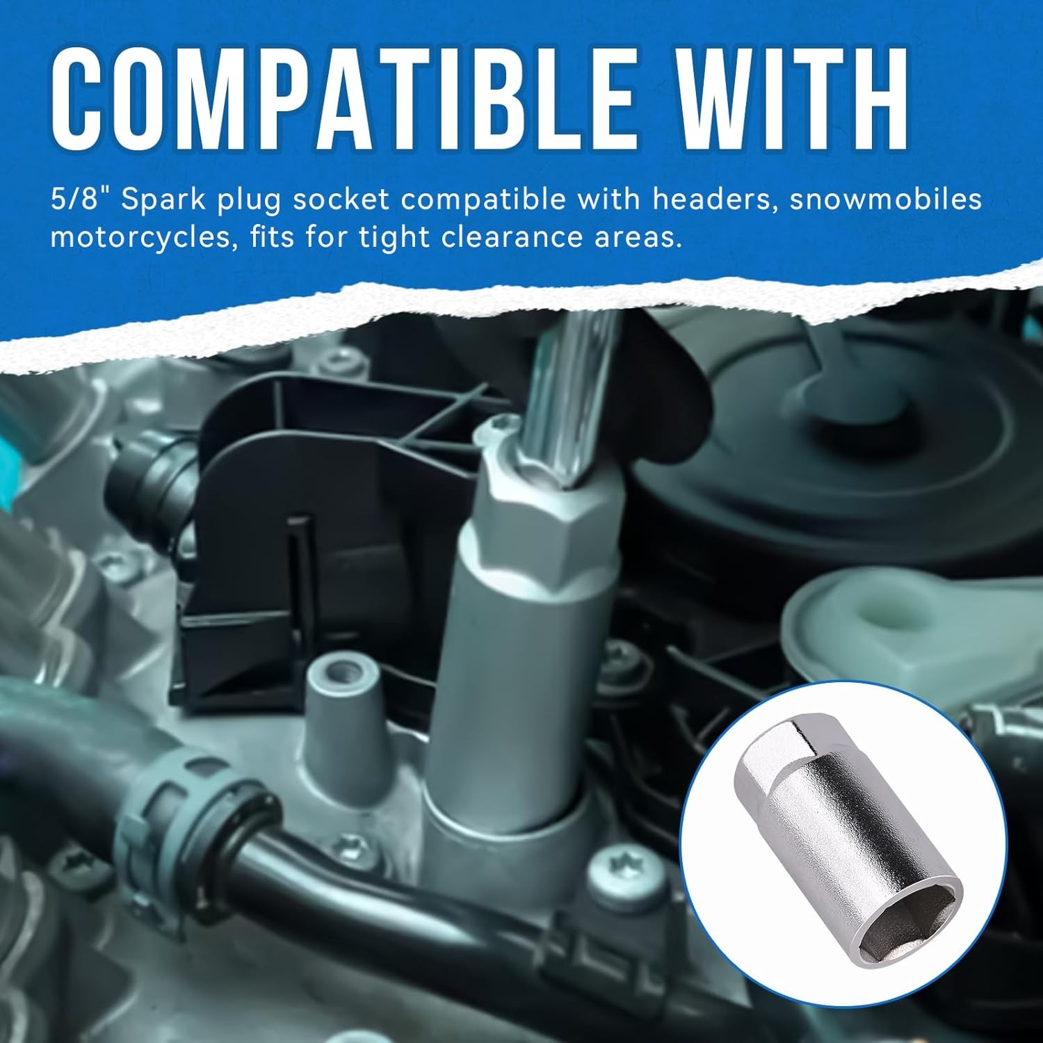 5/8″ Spark Plug Socket For Headers, Snowmobiles, motoRcycles,For Tight Clearance