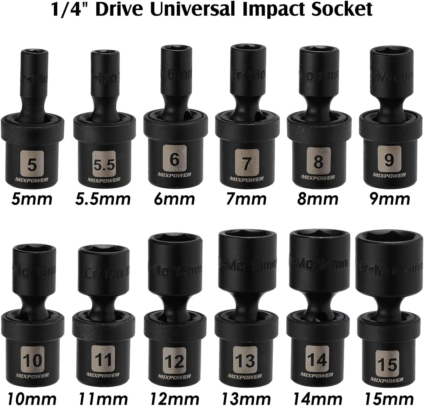 Professional 12-Piece 1/4″ Drive Impact Socket Set with Laser Marking for Ease