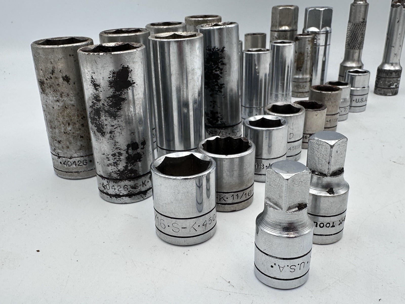 SK Wayne 3/8” Drive Socket Lot – Deep & Shallow Sockets + Extensions Vintage USA
