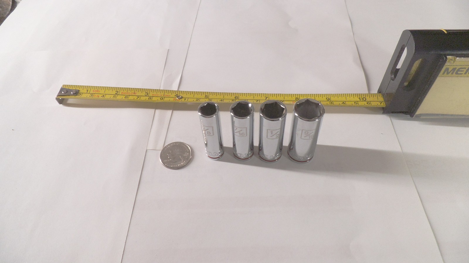 4 pcs Kobalt 1/4 drive 6pt deep Laser marked sockets sizes 3/8, 7/16, 1/2, 9/16