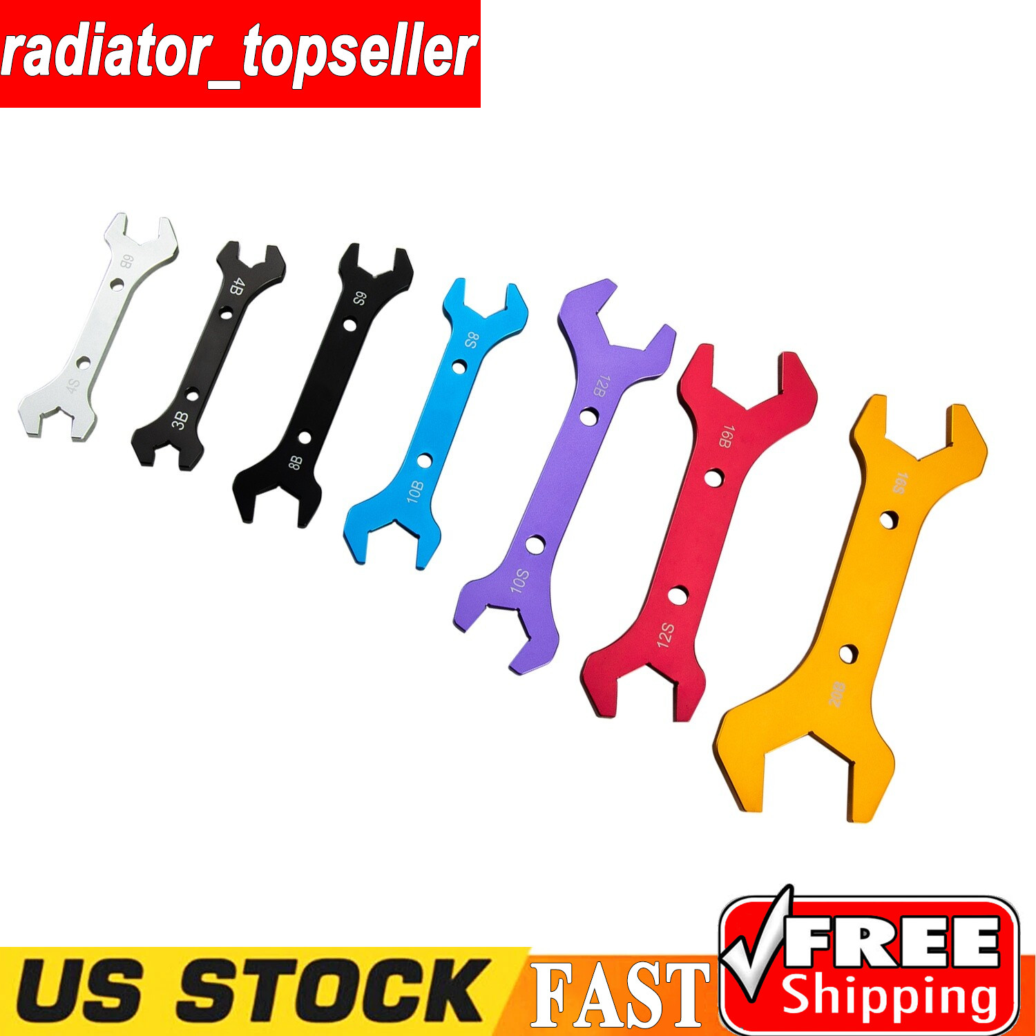 7Pcs-AN3 to AN20 Aluminum Double Hose Ended Spanner Tool Kit Wrench Set Anodized
