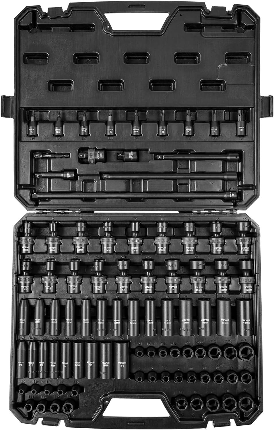Comprehensive 90-Piece 3/8″ Drive Impact Socket Set with Swivel & E-Torx Sockets