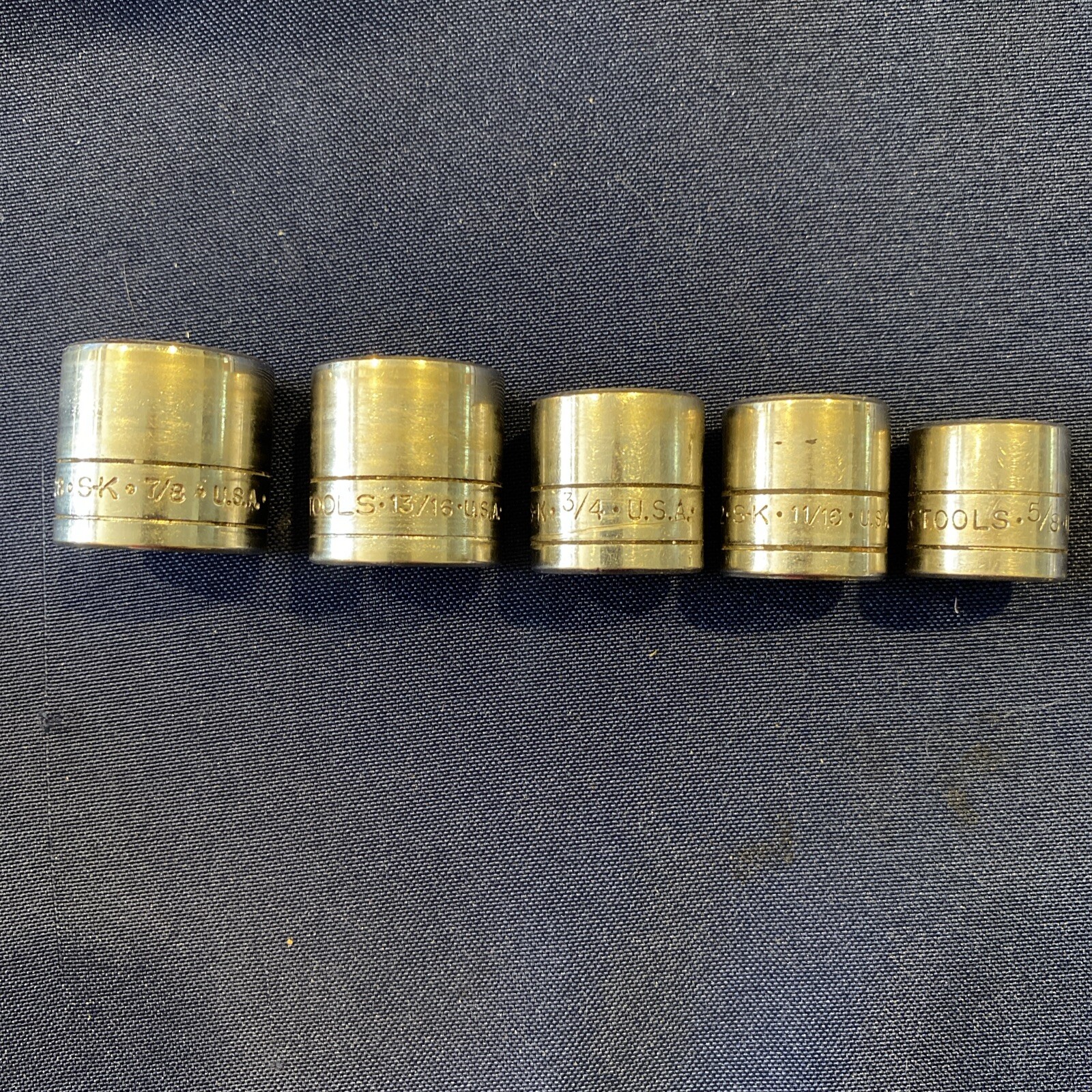 S-K Tools Sockets Lot of 6 -3/8″ Drive 12Pt. 7/8, 13/16, 3/4, 11/16, 5/8, 3/8