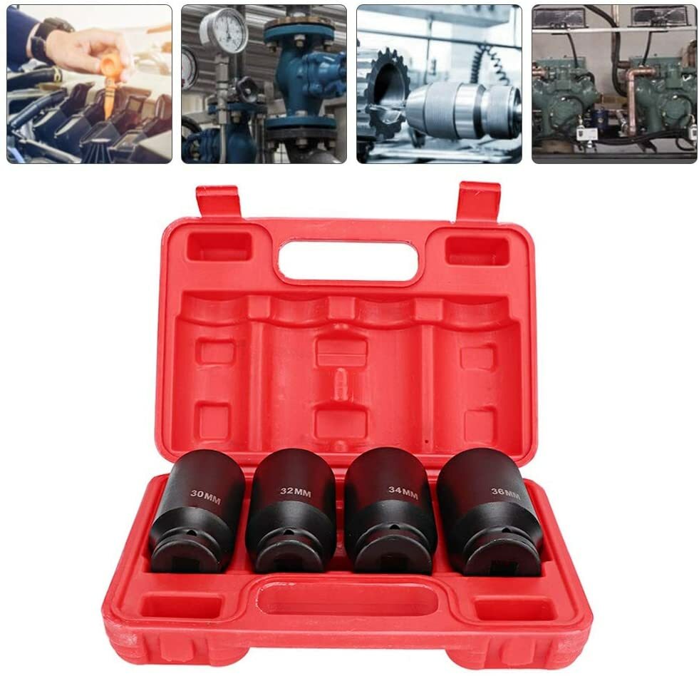 4pc 1/2″ Dr Deep Spindle Axle Nut Socket Set 12 POINT METRIC 30mm 32mm 34mm 36mm