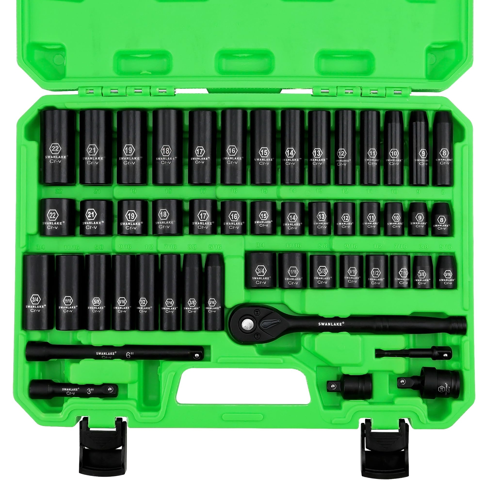 3/8″ Drive Impact SOCKET SET 50-Piece Standard SAE (5/16 to 3/4 inch) SWANLAKE