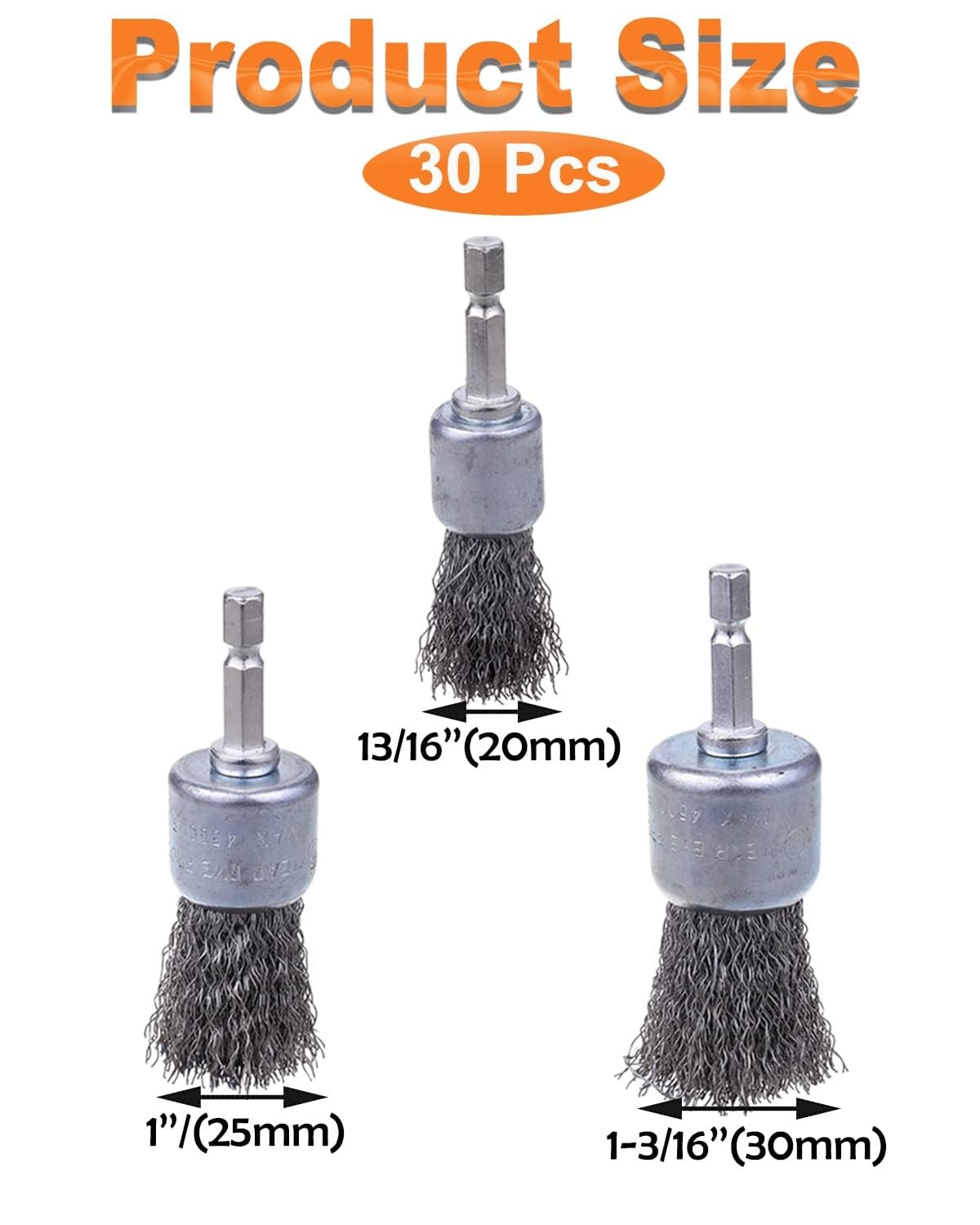 Rocaris 30 Pack Carbon Steel Wire Wheel Brush with 1/4-Inch Hex Shank, Grey