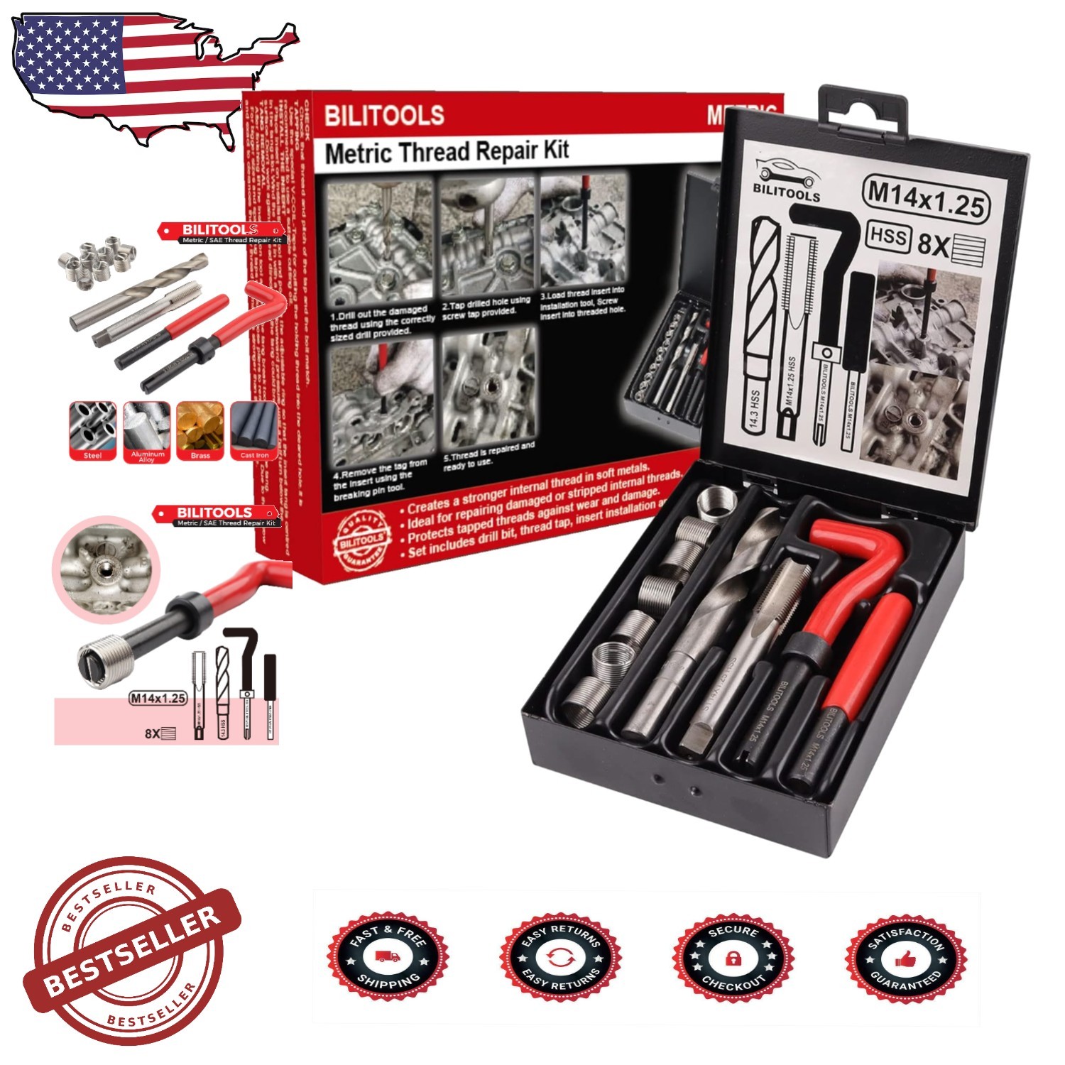 M14x1.25 Metric Thread Repair Kit – HSS Drill, Stronger Threads