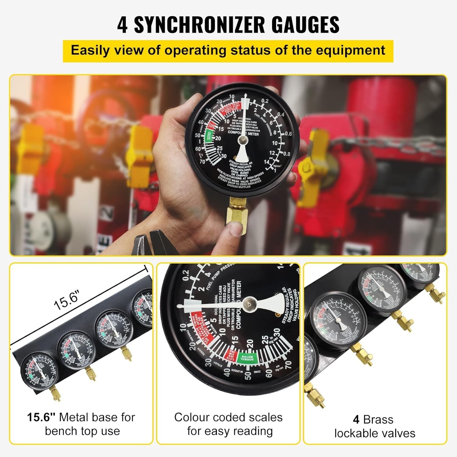 Pro Carb Sync Tool Kit 4 Gauges Vacuum Carburetor Adjuster Corrosion-Resistant