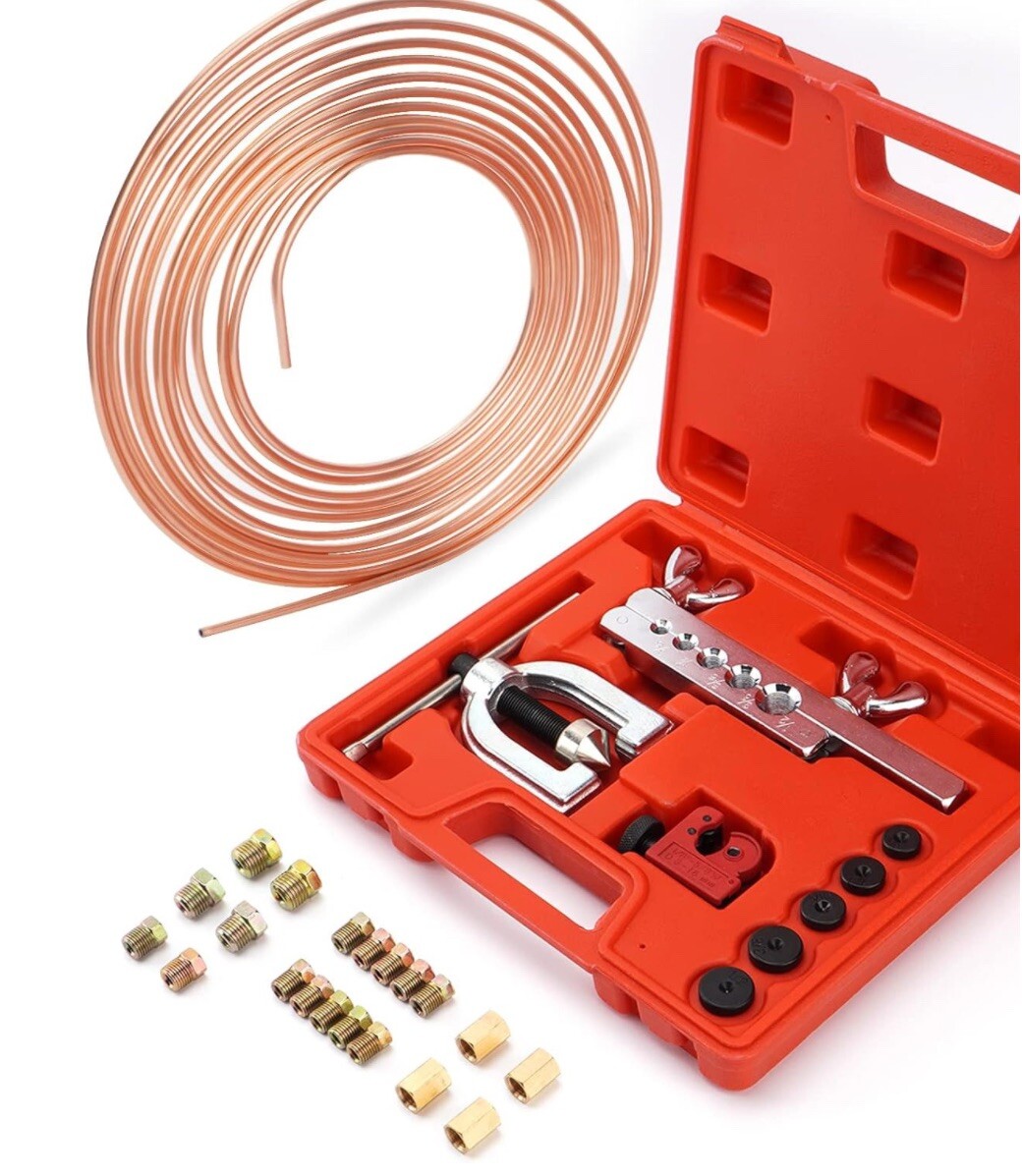 RACEWILL 25 ft 3/16 Copper Coated Brake Line Kit w/ Double & Single Flaring Tool