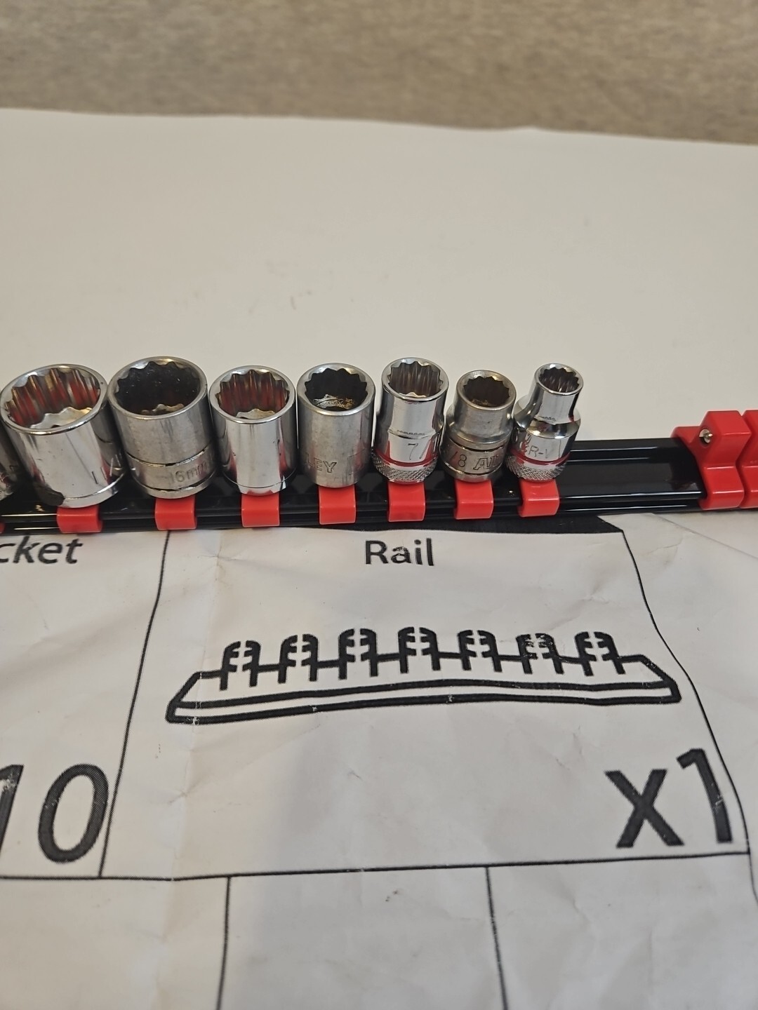 MISC LOT 11 Pieces Socket Set 3/8” Dr 12-Point Shallow 5/16 To 7/8 with Red Rail