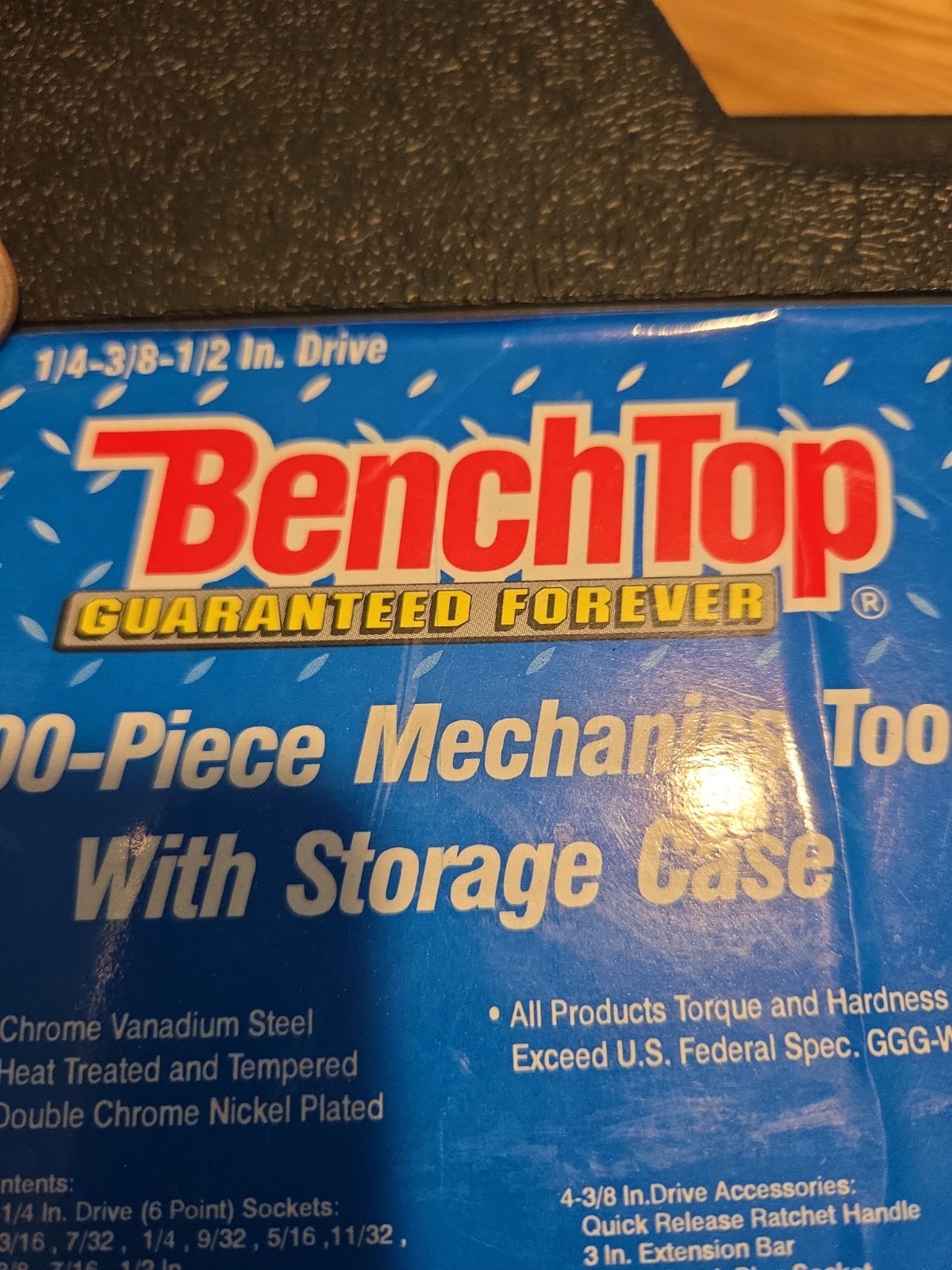 Benchtop 100 Piece Mechanics Tool Socket Set 1/4” 3/8” 1/2” Drive Metric & SAE