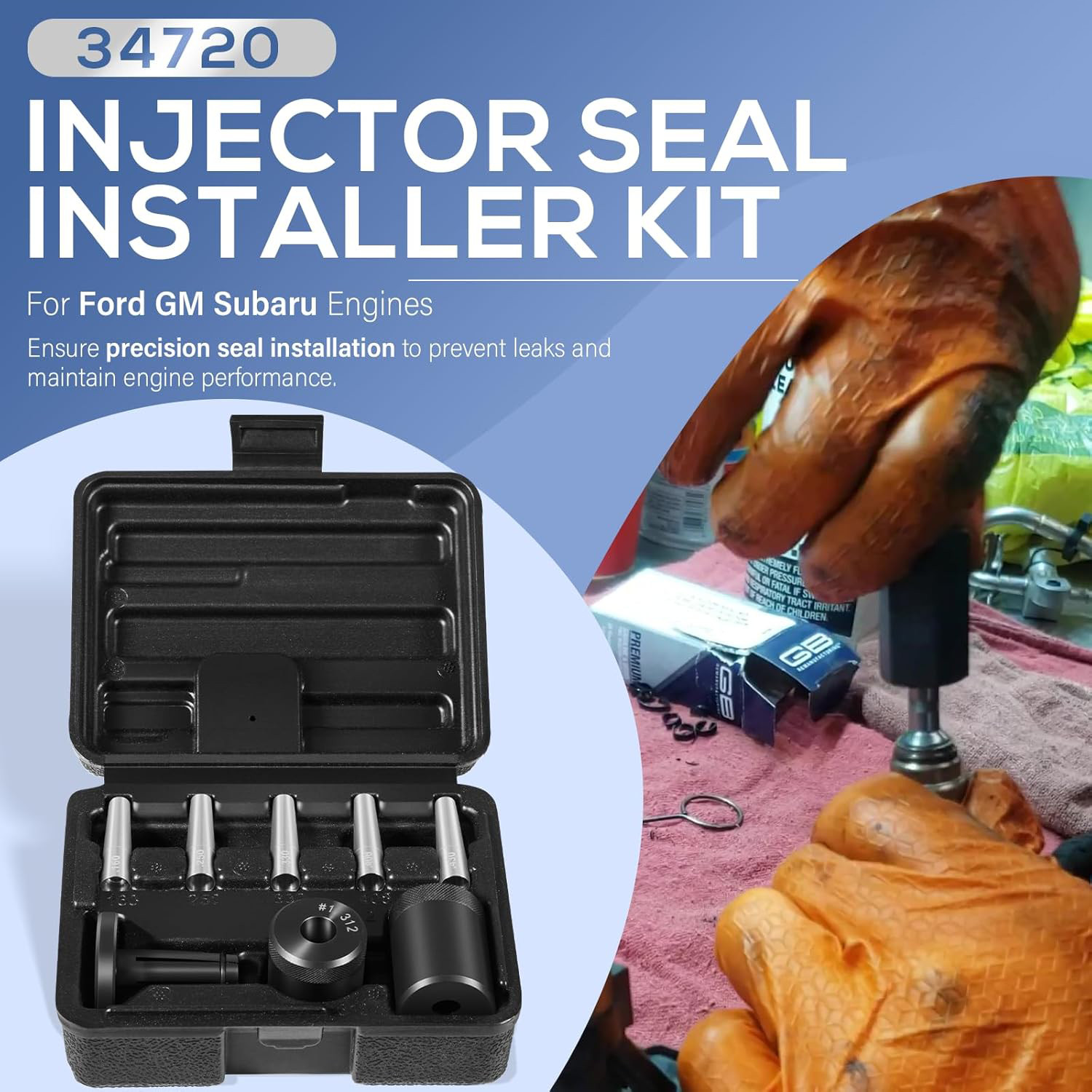 34720 Injector Seal Installer Kit 8Pcs For Many Ford, GM and Subaru Engines