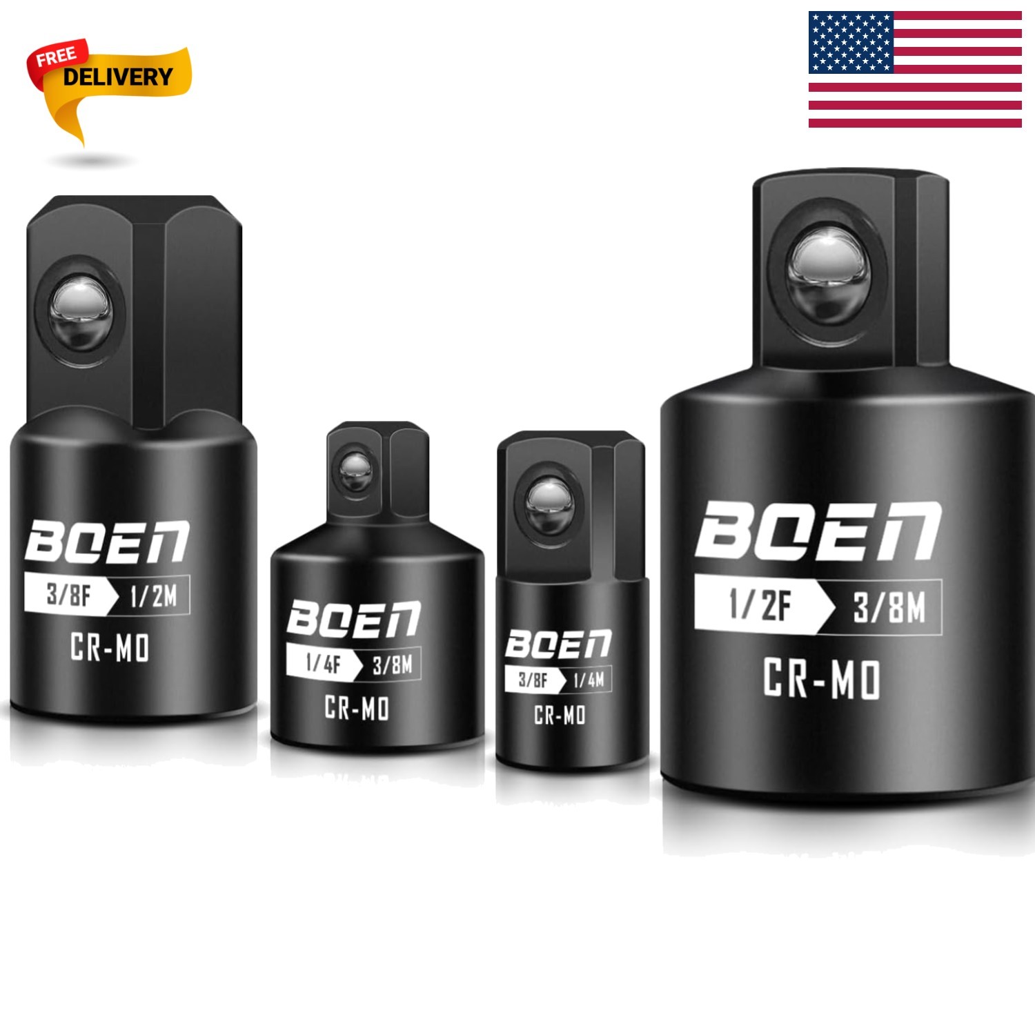 Boen 4-Piece Impact Socket Adapter Set: Durable Cr-Mo Steel for Automotive Use