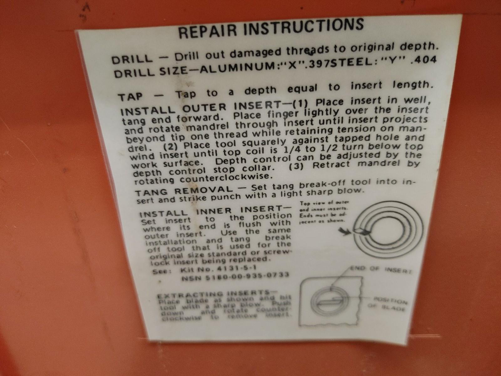Helicoil thread repair kit Unknown Models & Missing Pieces