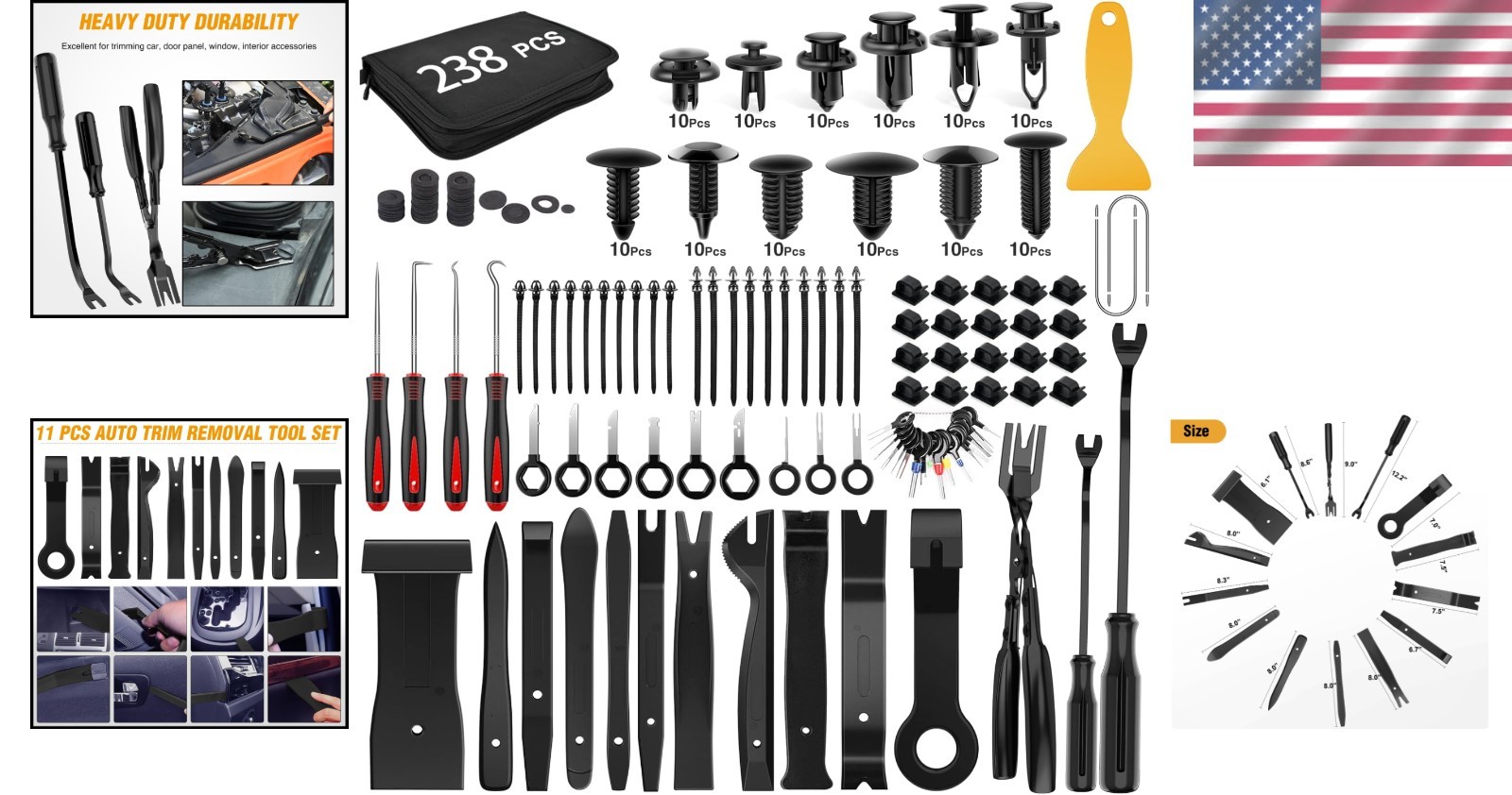 Trim Removal Tools 238 Pcs with Multiple Sizes for Car Panel and Trim Removal