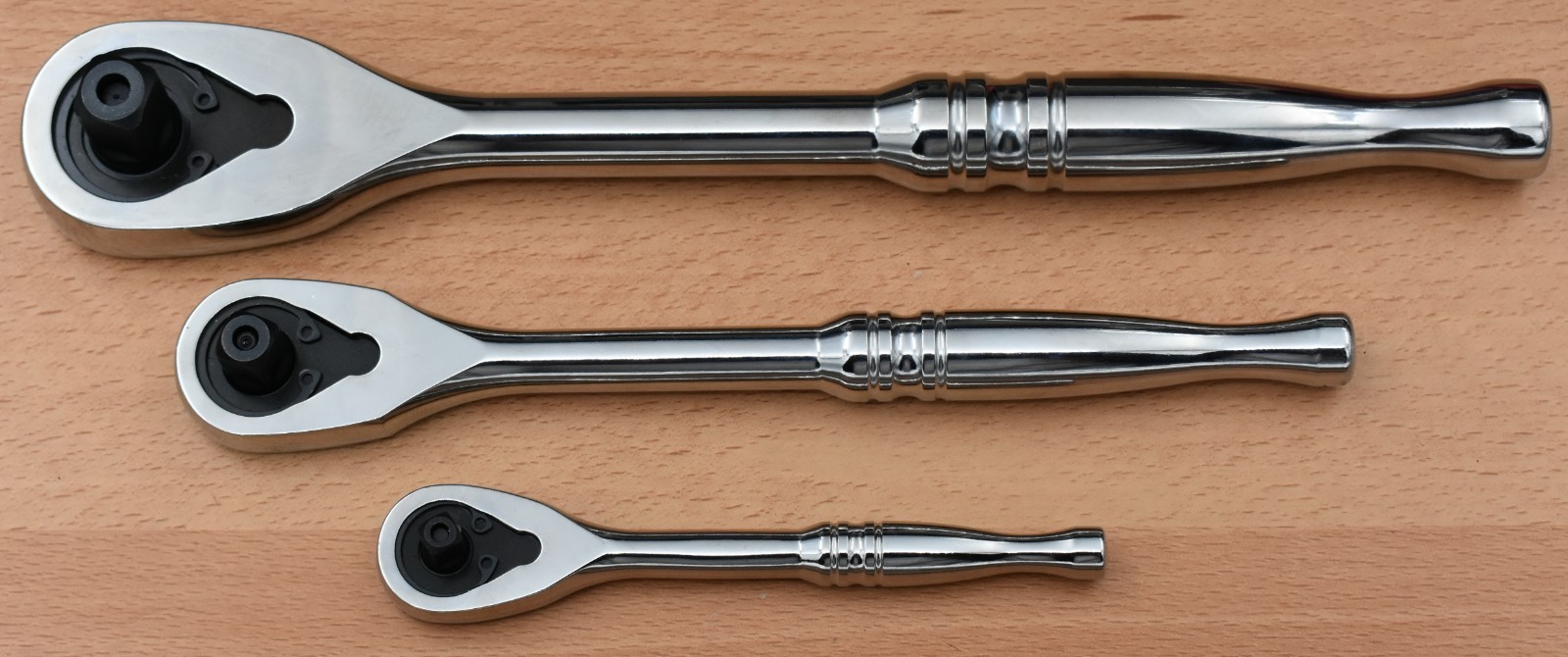 HUSKY TOOLS, 1/2″, 3/8″, 1/4″ DRIVE QUICK RELEASE POLISHED CHROME RATCHET LOT