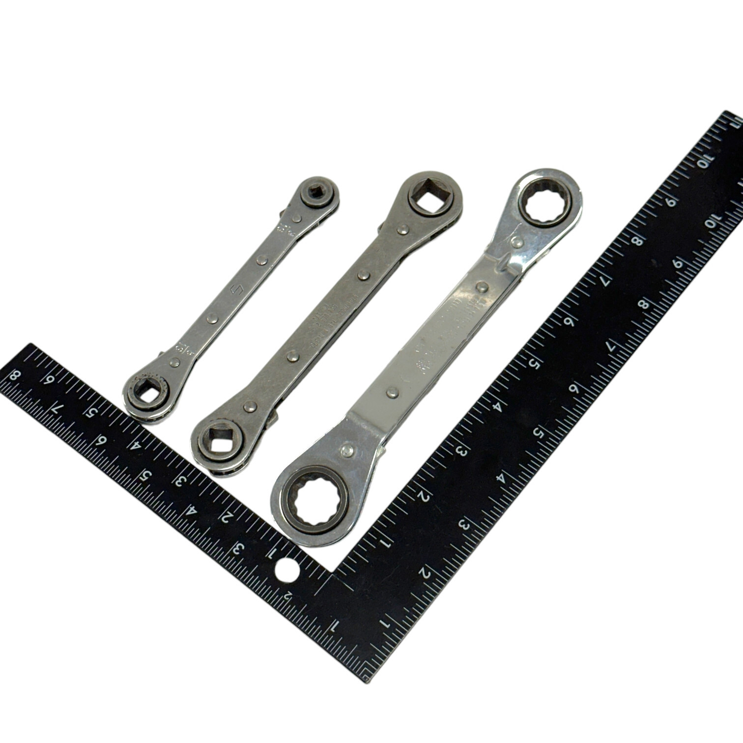 3 Pcs Assorted Metric, SAE Double Ratcheting Offset Wrenches Set