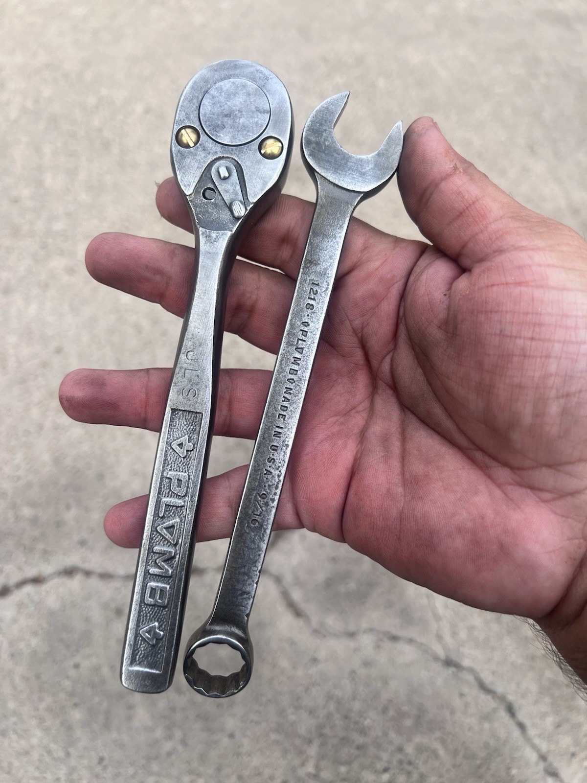 Vintage Plomb PLVMB 5249 3/8 Ratchet w/ Brass Screws & 1218 Open Ended Wrench