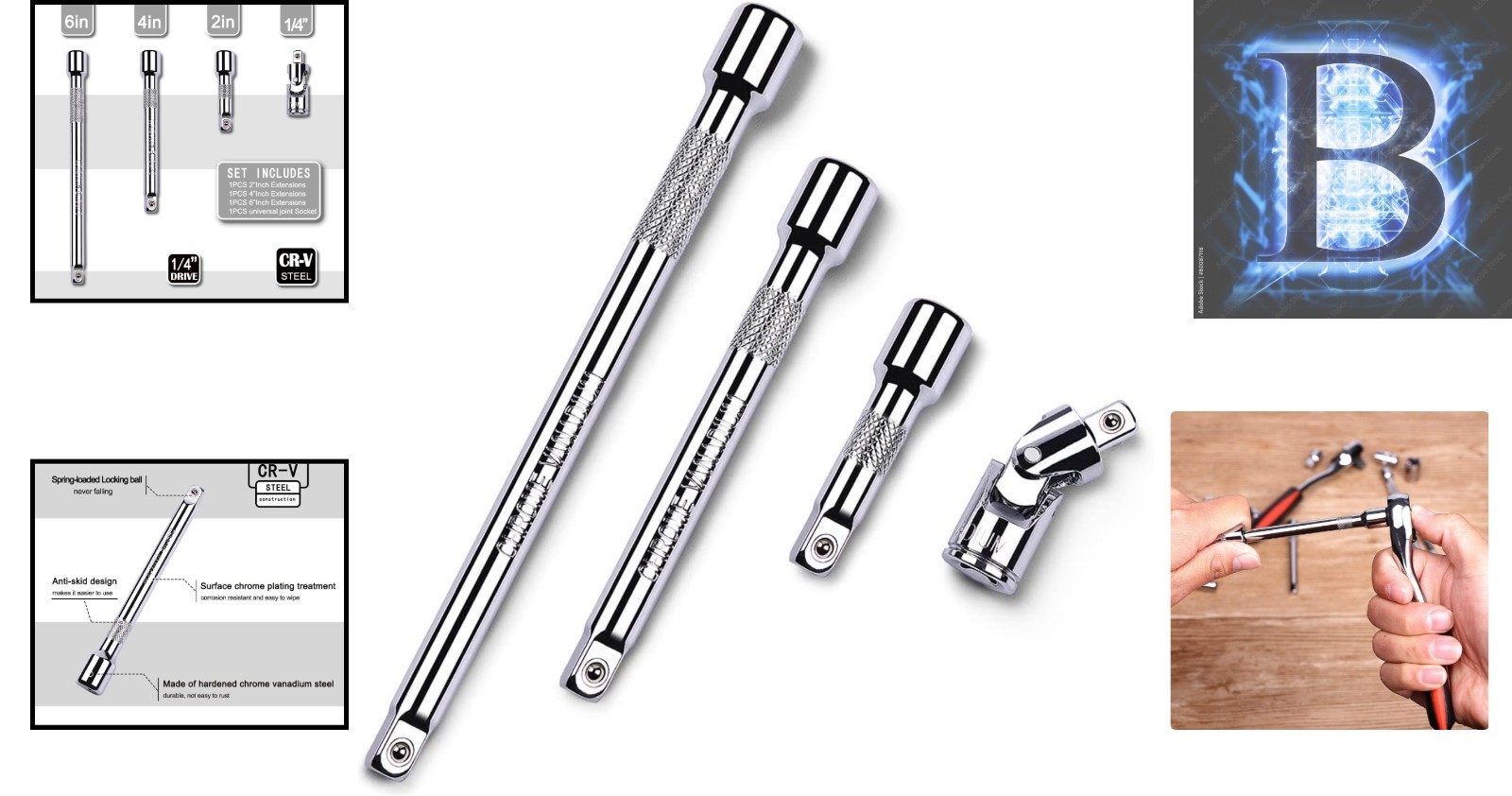 Versatile 1/4 Inch Drive Extension Set with Anti-Slip Design for Professionals