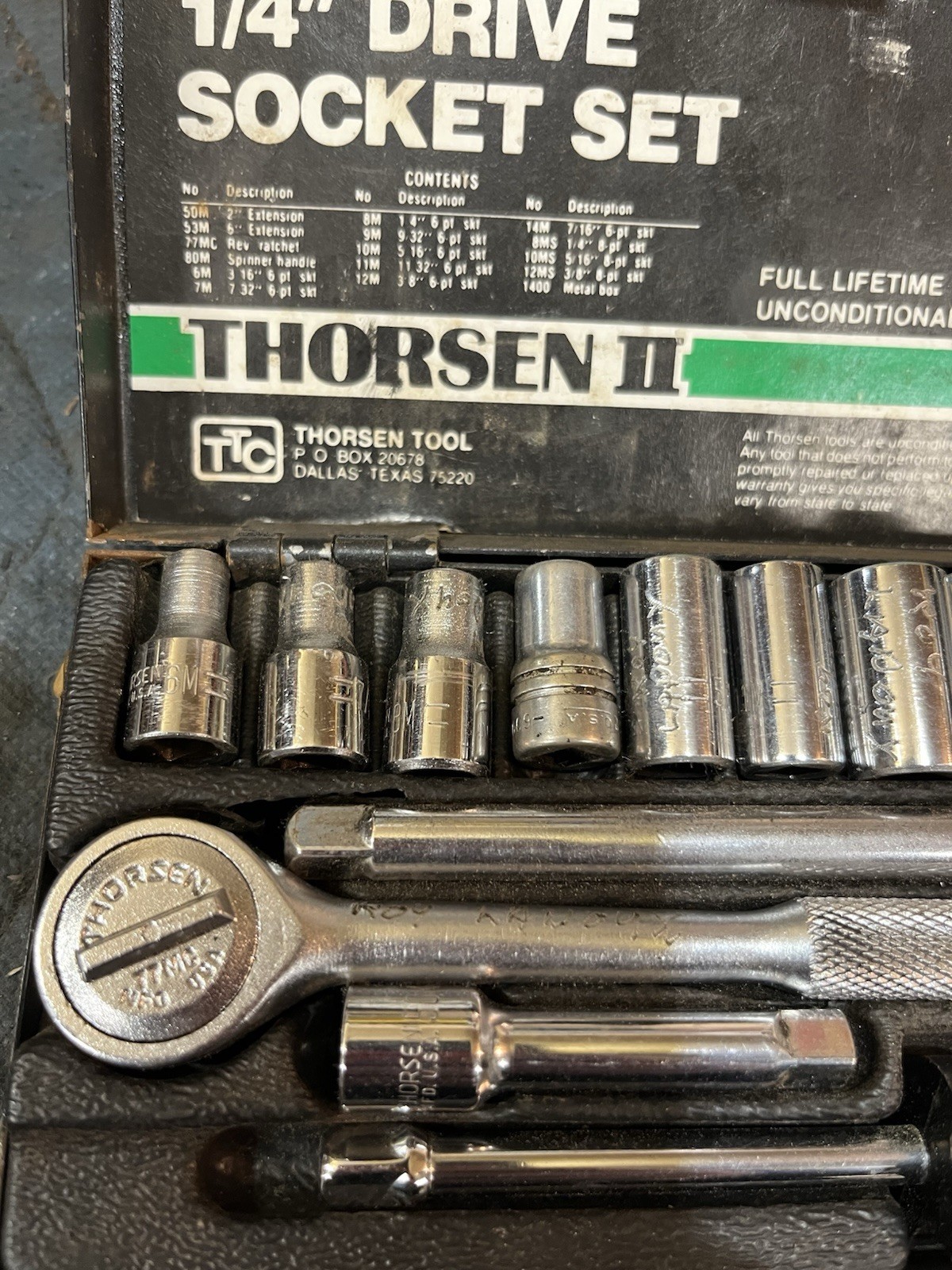 Vintage Thorsen II 16 Piece 1/4” Drive Socket Set