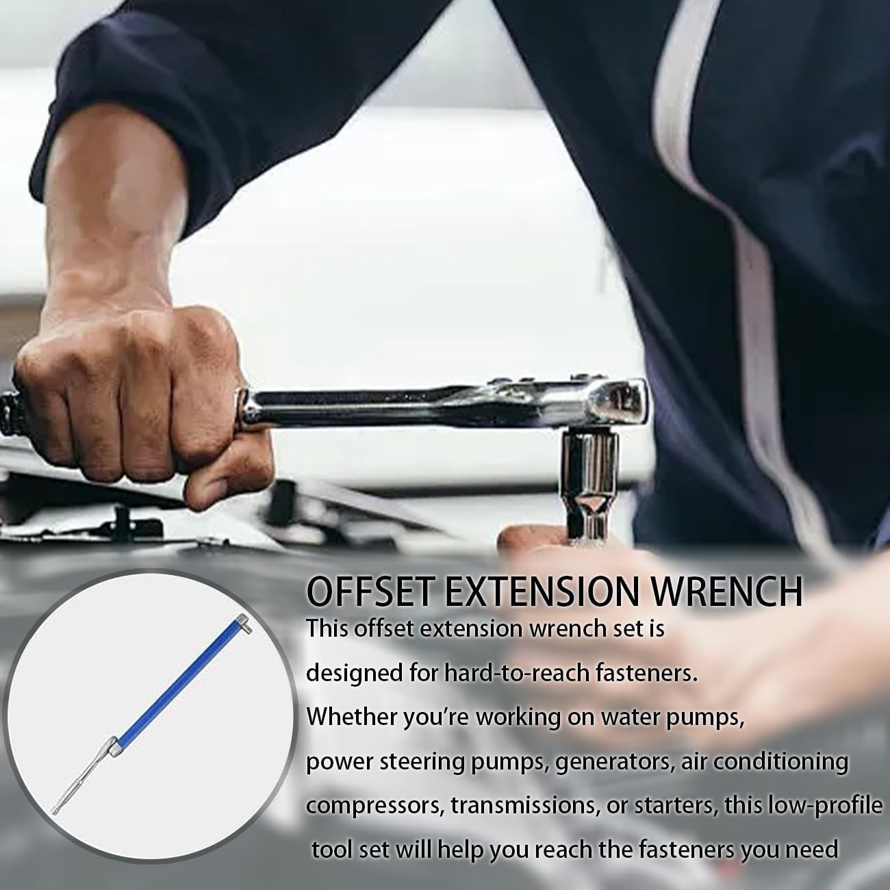 Ratchet Spanner Wrench Set Metric and Imperial System Offset Extension Tool