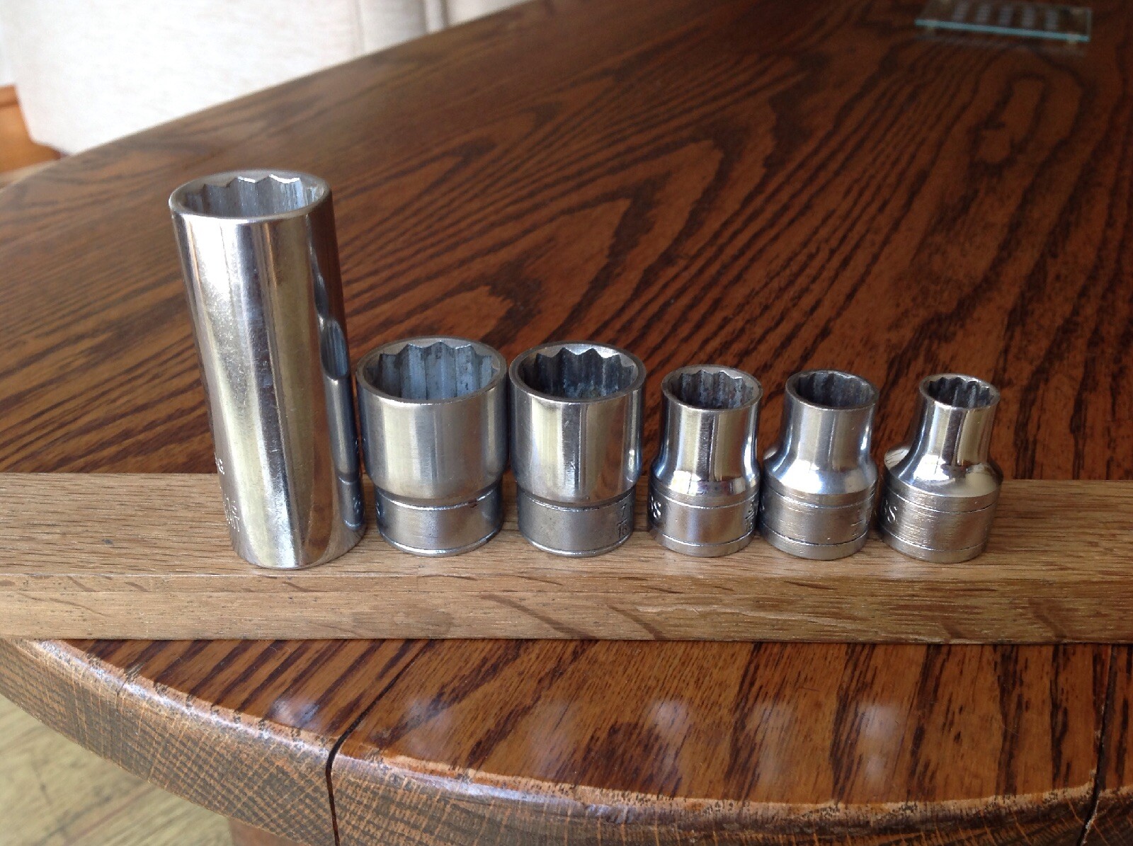 6 Halfords Sockets 1/2″ To 3/16″Whitworth With 1/2″Drive & 7/16″w Plug Socket.