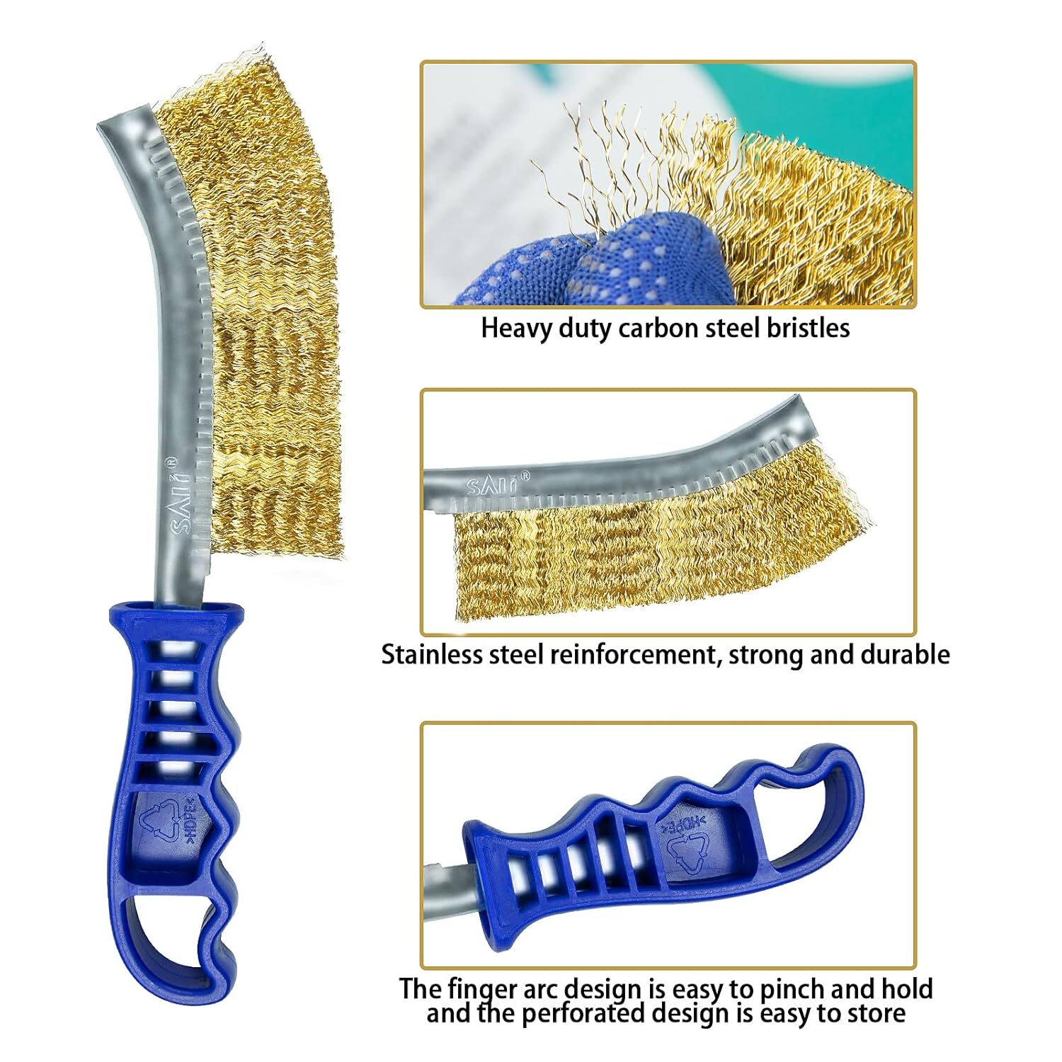 SALI Wire Brushes for Cleaning Rust Removal Heavy Duty Brass Brush Tool 11″…