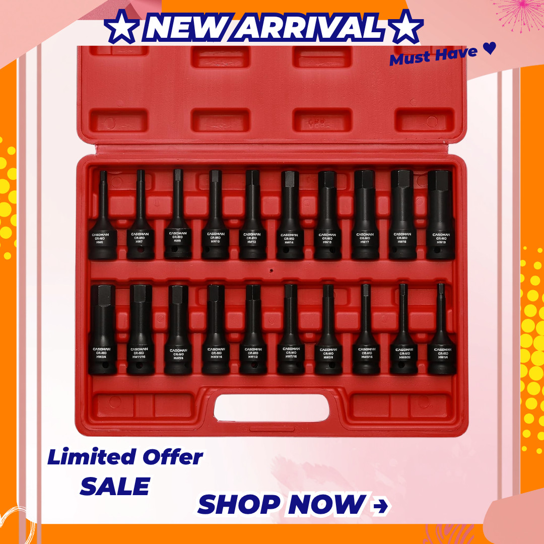 20 Piece 1/2 Inch Drive Master Impact Hex Bit Socket Set SAE Metric Cr-Mo Steel