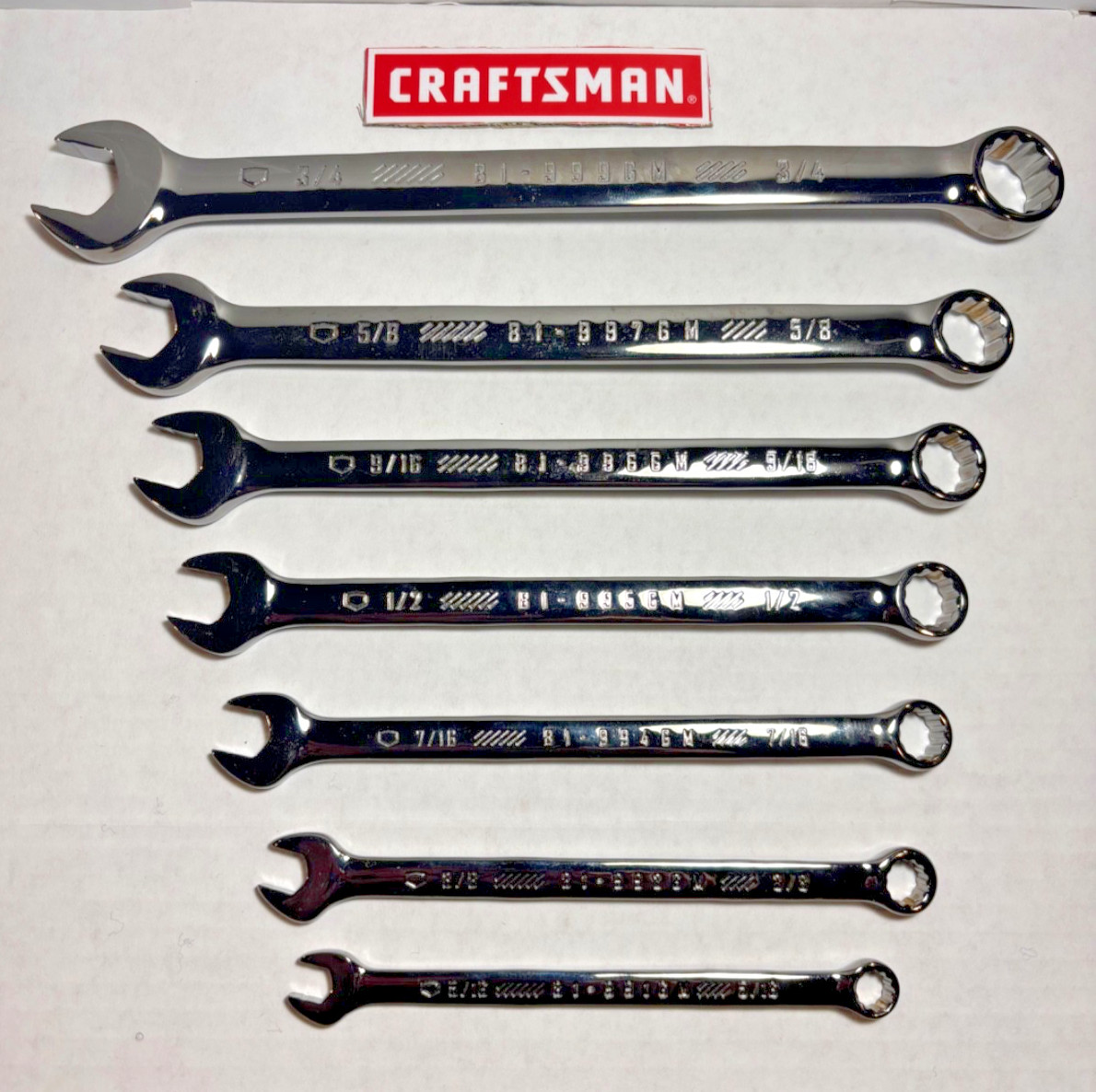 Craftsman Gunmetal Chrome Combination Wrenches, SAE or MM, 6 or 12 Points