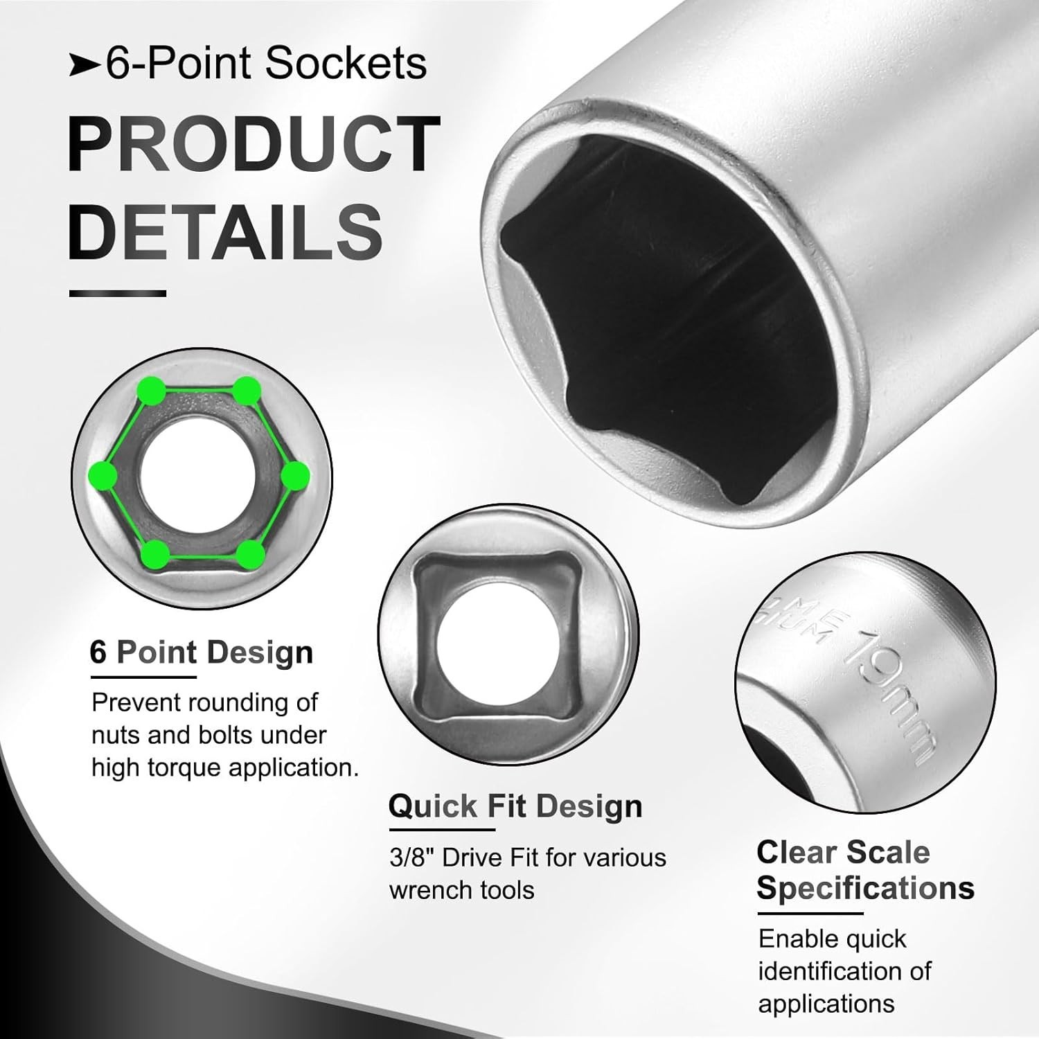 19mm Deep Socket 3/8″ Drive Extra Long 120mm CR-V Steel Tool
