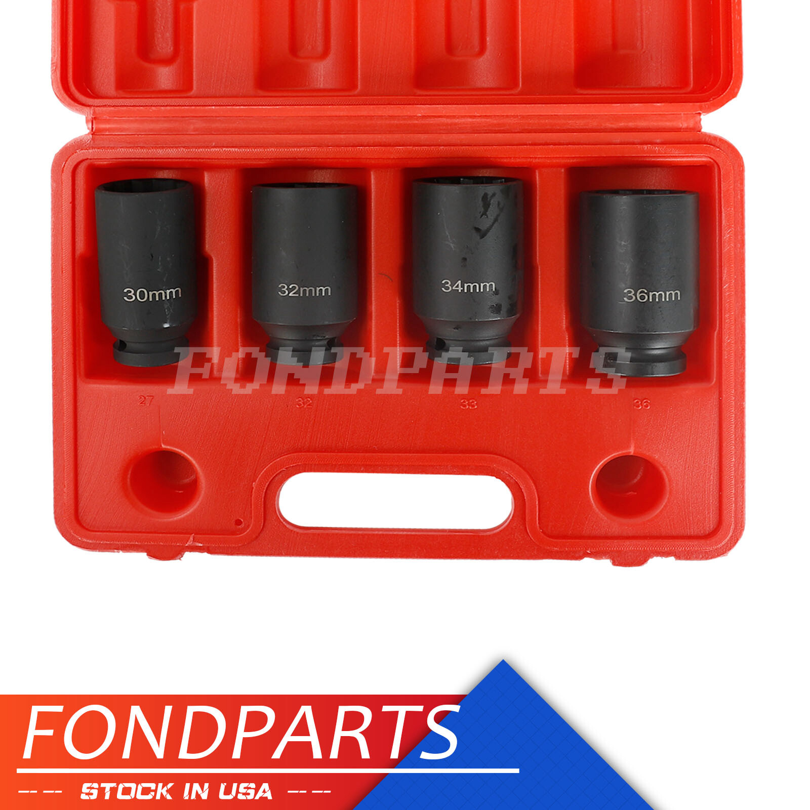 4pc 1/2″dr 12pt Drive Deep Spindle Axle Nut Socket Set 30mm 32mm 34mm 36mm