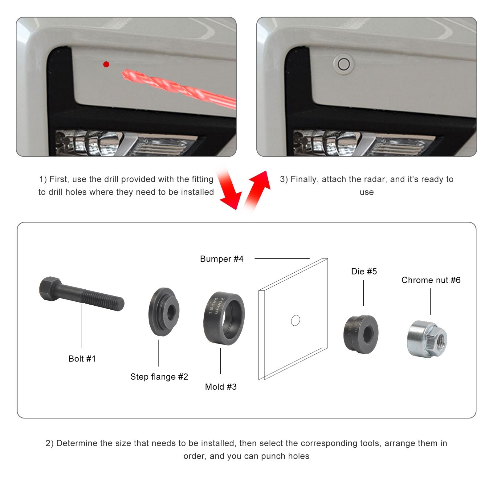 Bumper Cover and Parking Sensor Hole Punch Set for Bumper Cover Up To 5mm thick