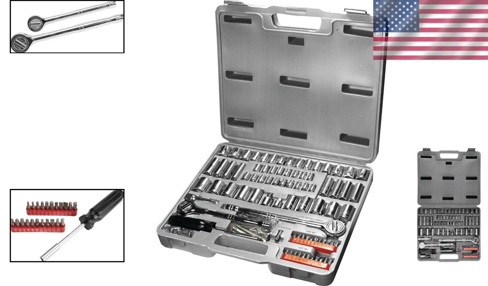 100-Piece Professional Socket and Bit Set – SAE/Metric Ratchet Collection