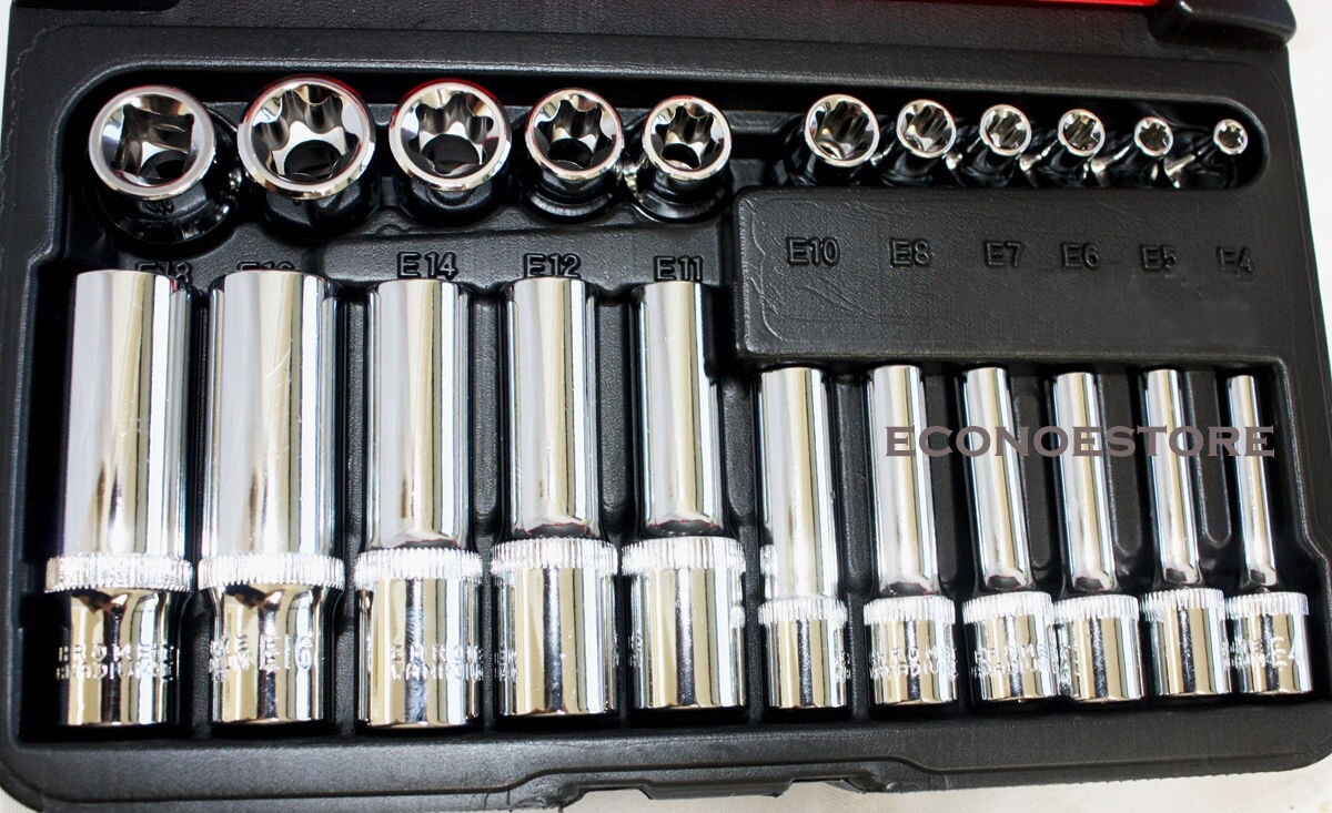 22 PC 1/4″ & 3/8″ DR. FEMALE TORX STAR SOCKET SET E4-E10 E11-E18 SOCKETS PRO