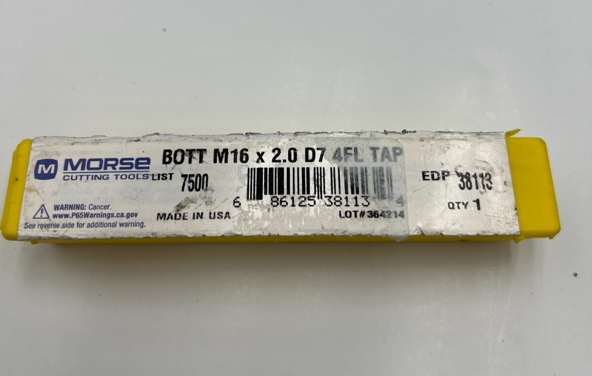 Morse 38113 M16 X 2.0 16MM Bottom Tap Morse HSS Hand Tap USA D5 Metric
