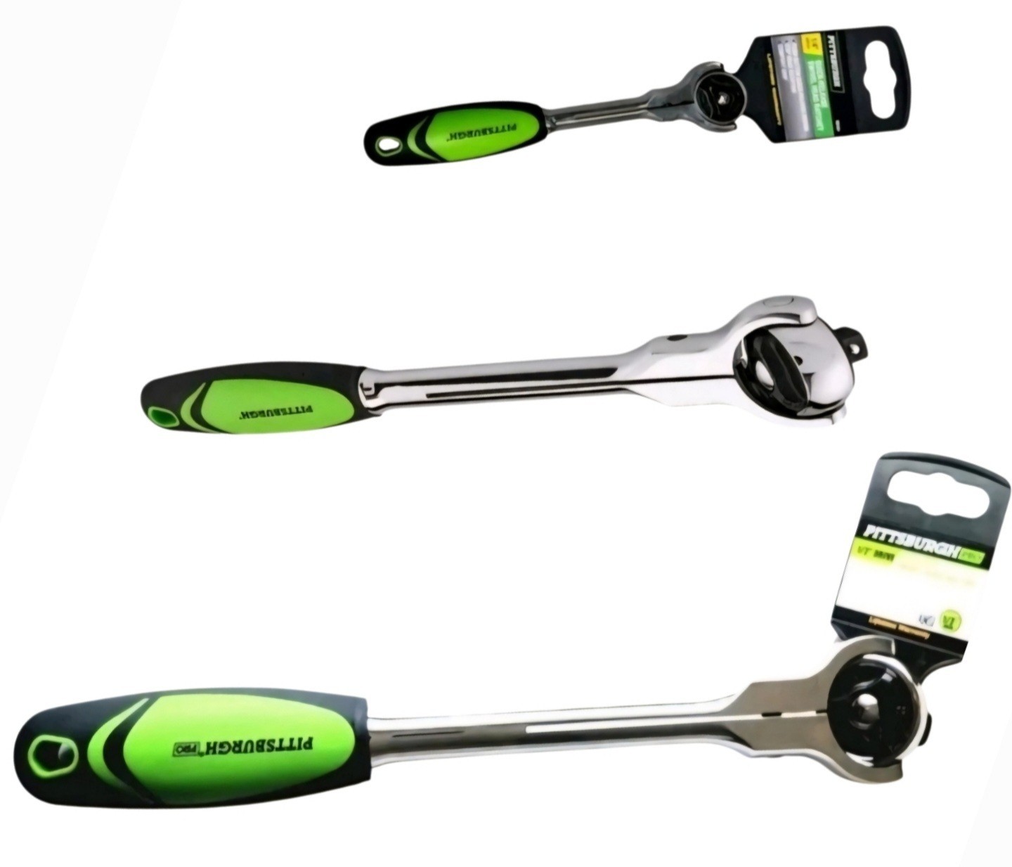 Three Pittsburgh Pro Drive Quick Release Swivel Head Ratchet , 3/8″ ,1/4″,1/2″