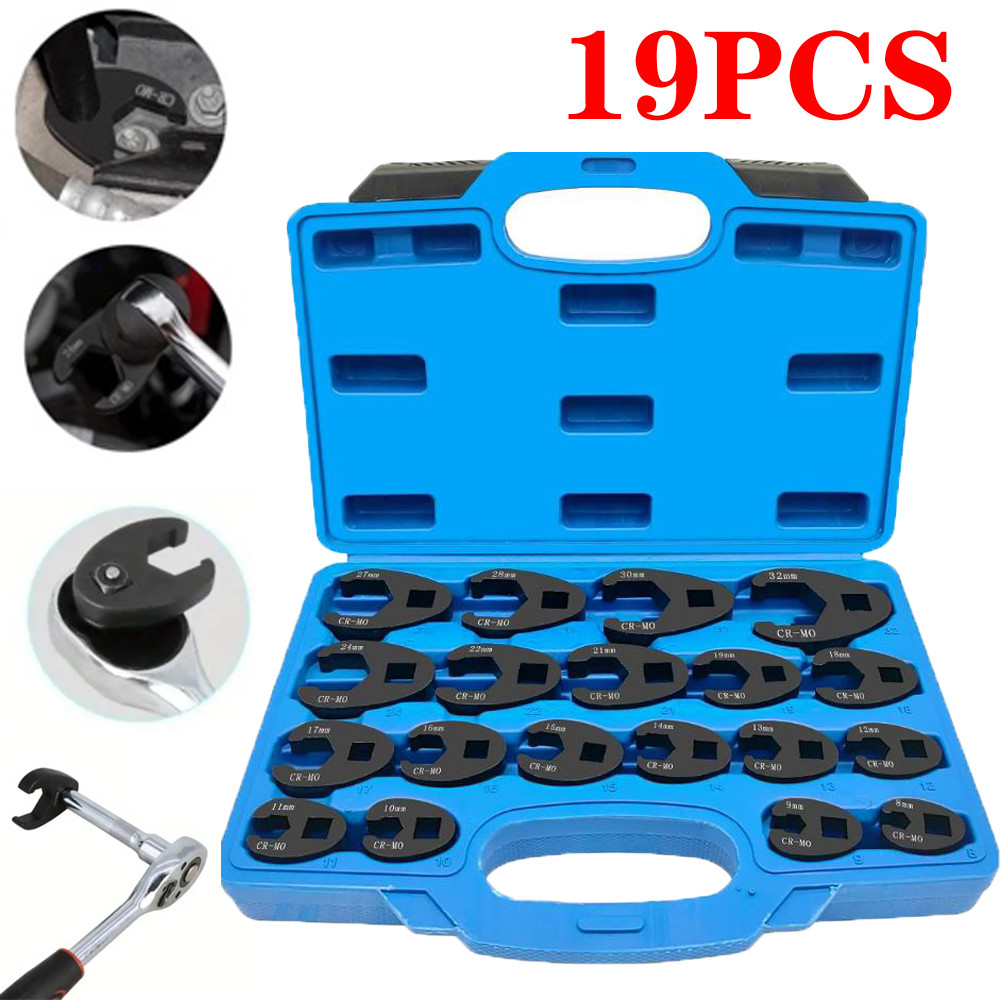 19PCS Crows foot Wrench Set 1/2″ and 3/8” Drive Flare Nut Crowfoot Wrench Set