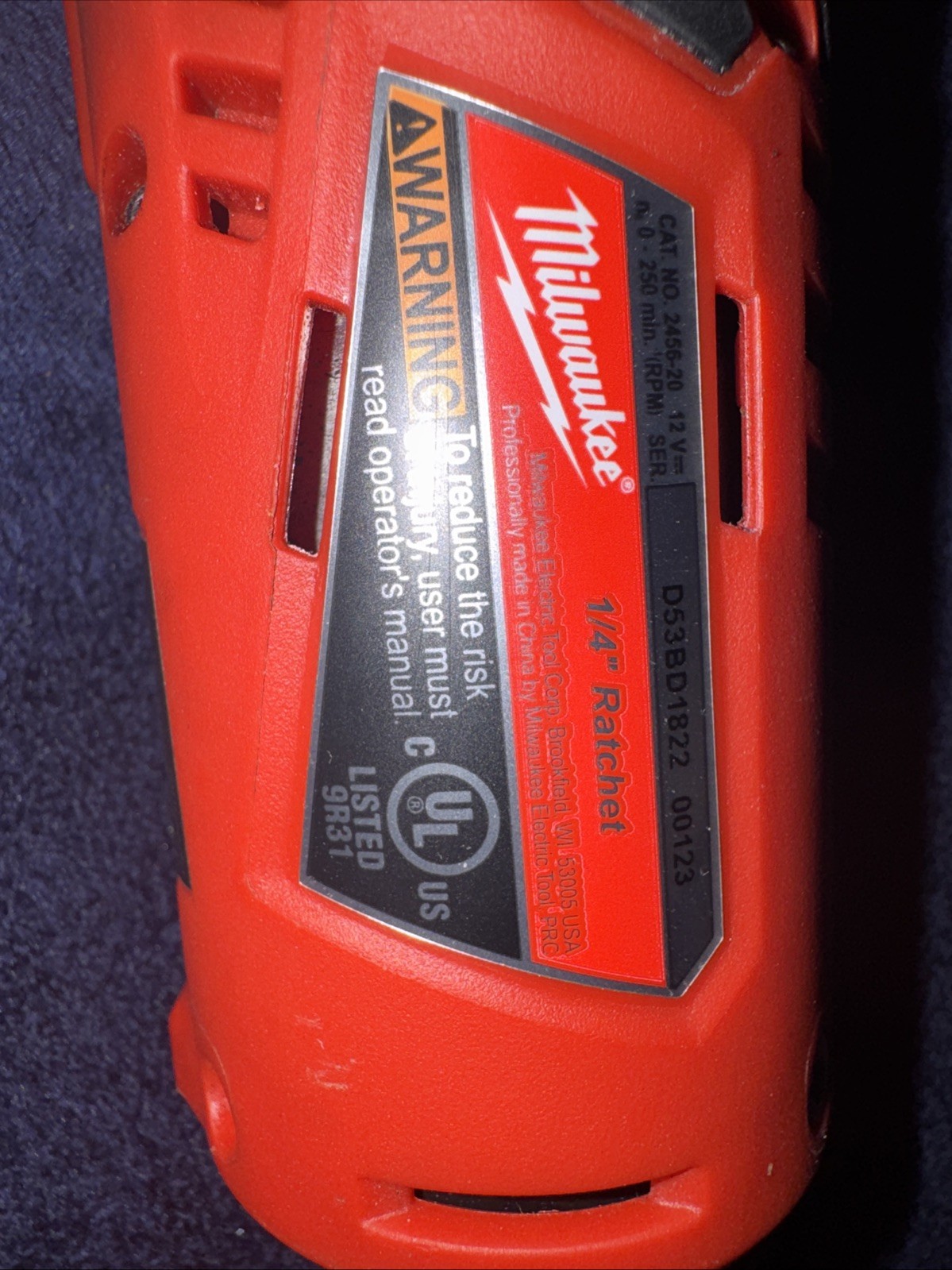 Milwaukee 2456-20 M12 Cordless Electric 1/4in. Ratchet Wrench 12V